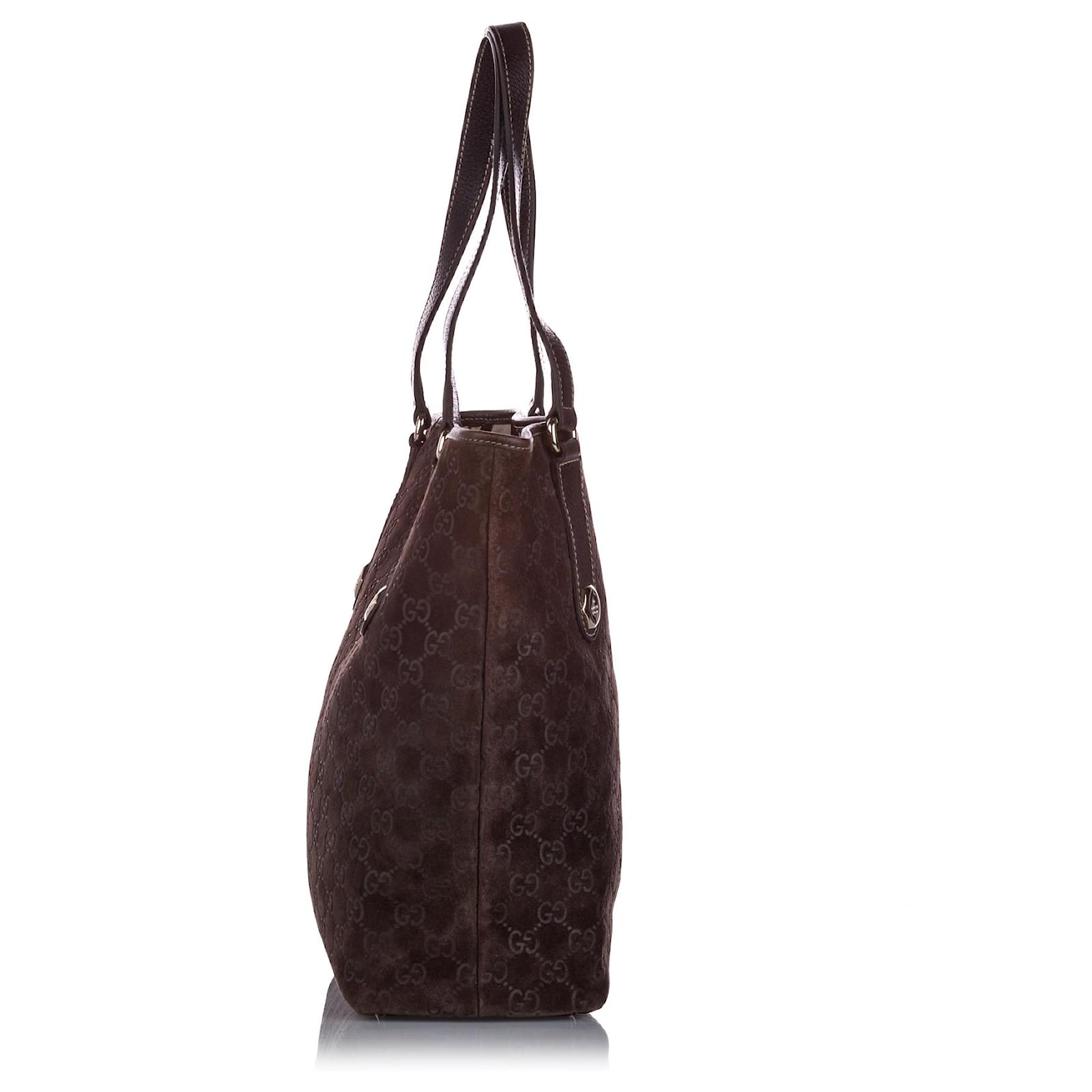 GUCCI 25S HANDBAG 46 CM IN DARK WOOD BROWN SUEDE WITH GOLD HARDWARE main image 0