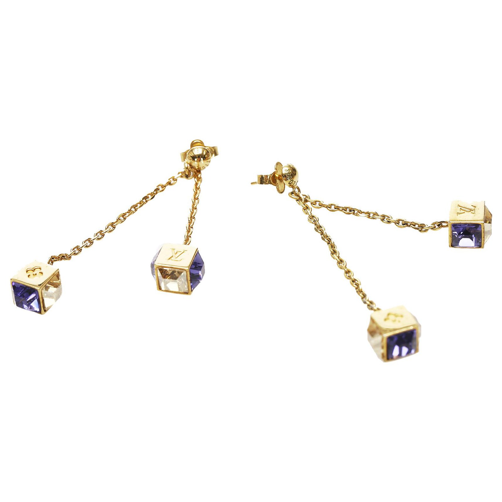 Louis Vuitton Gold Gamble Drop Earrings Golden Purple Metal ref.252975 -  Joli Closet