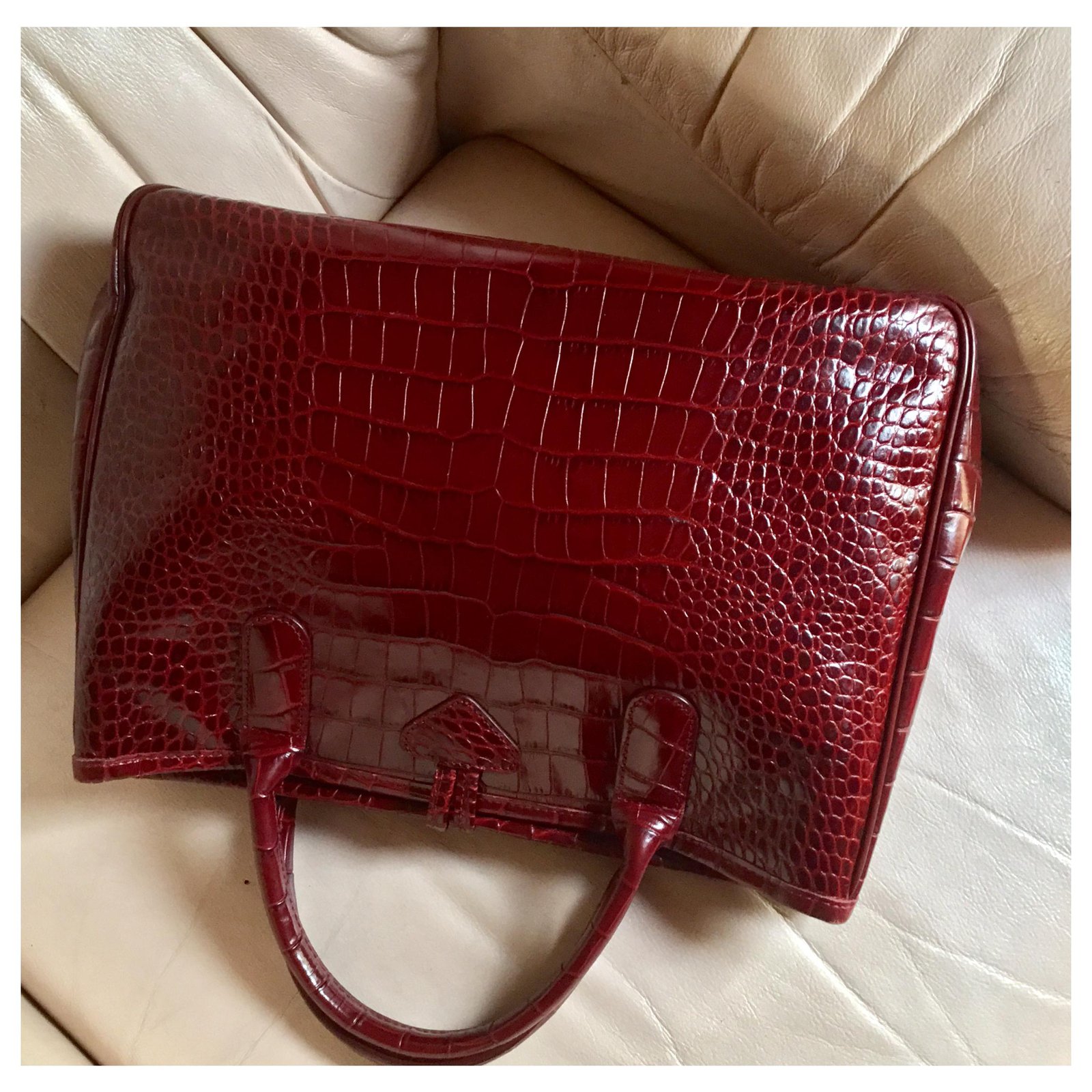 Longchamp ROSEAU Rozo Leather Shoulder bag Croc Embossed Bordeaux