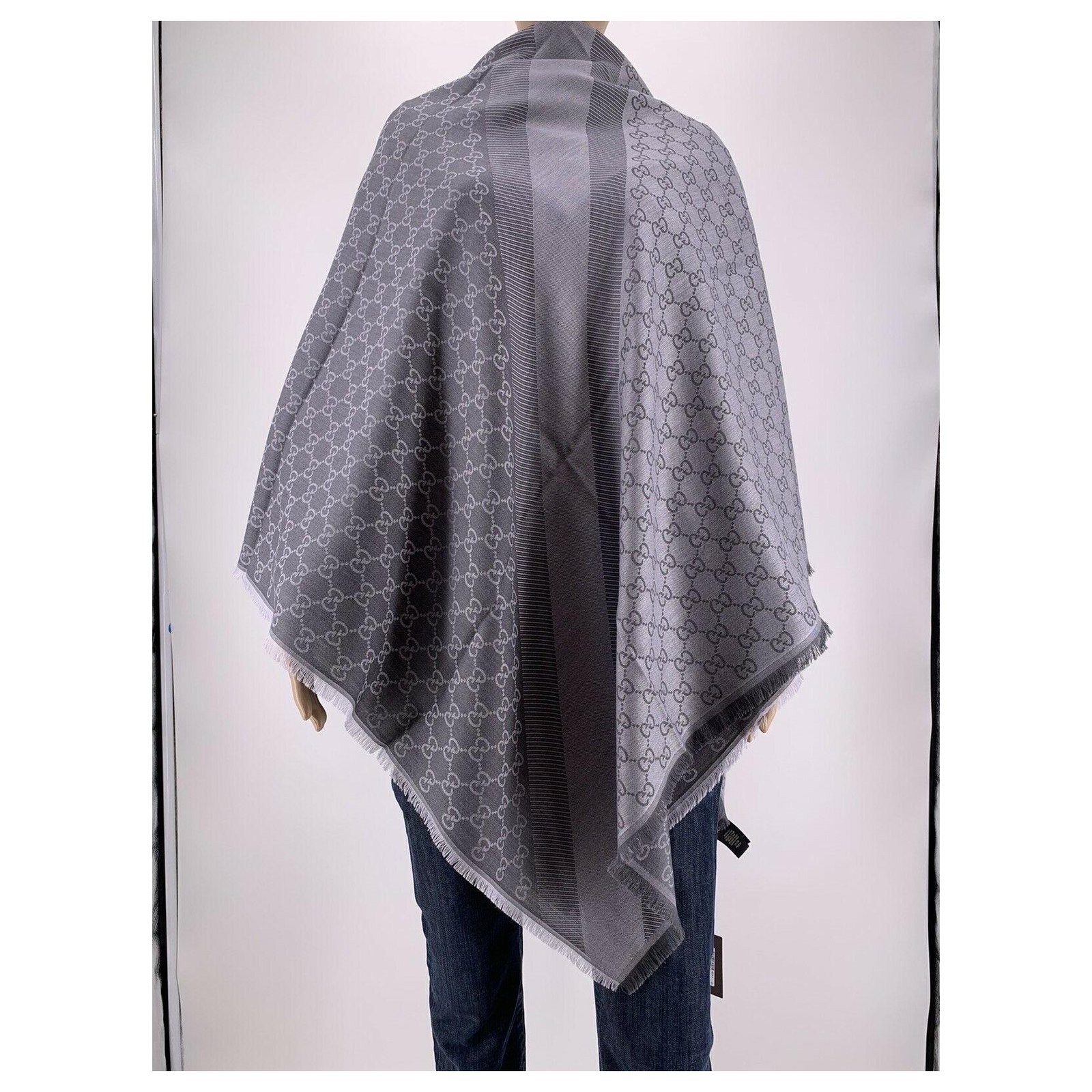 Gucci Grey Monogram Silk GG Square Scarf For Sale at 1stDibs