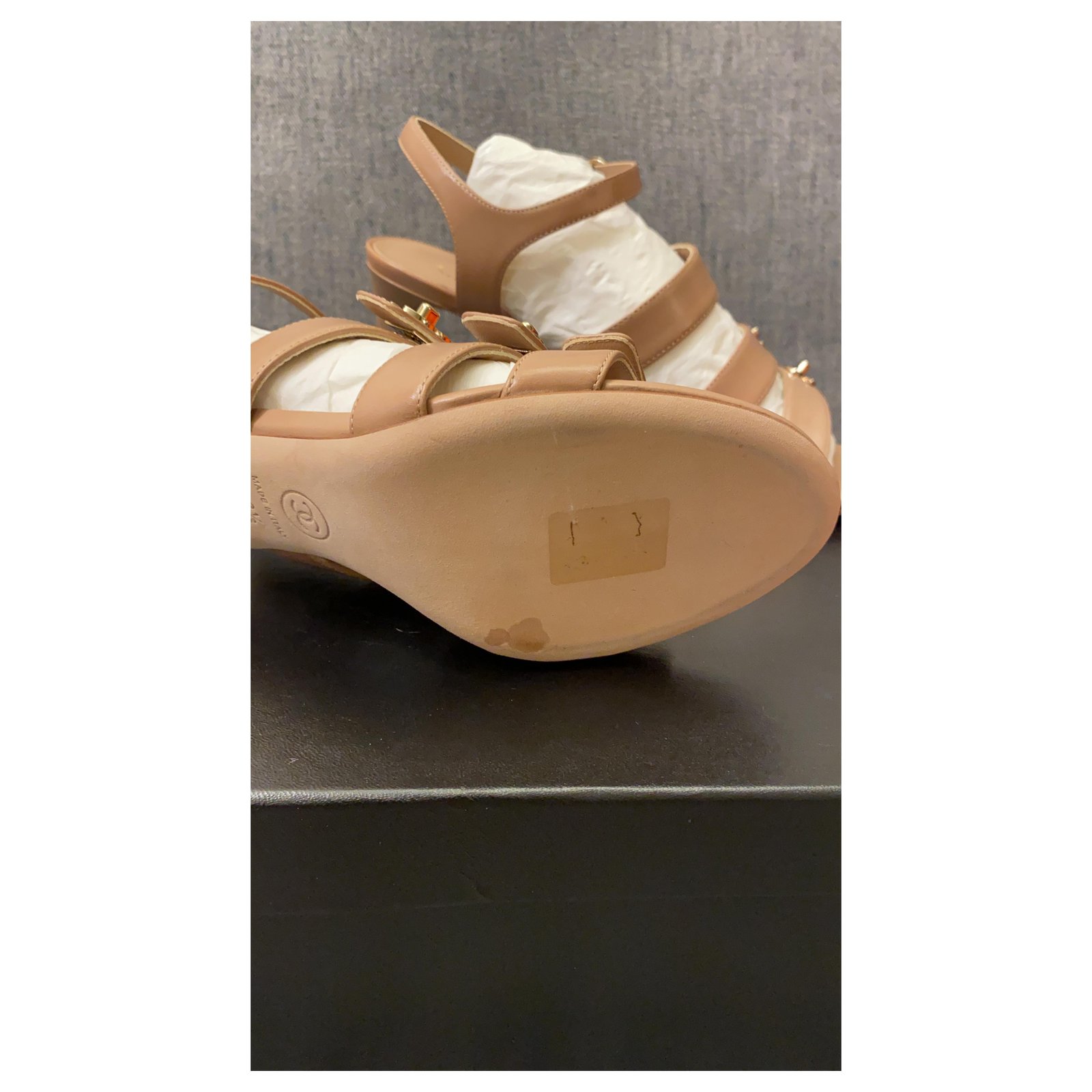 Chanel Quilted Platform Beige Sandals Leather ref.861867 - Joli Closet