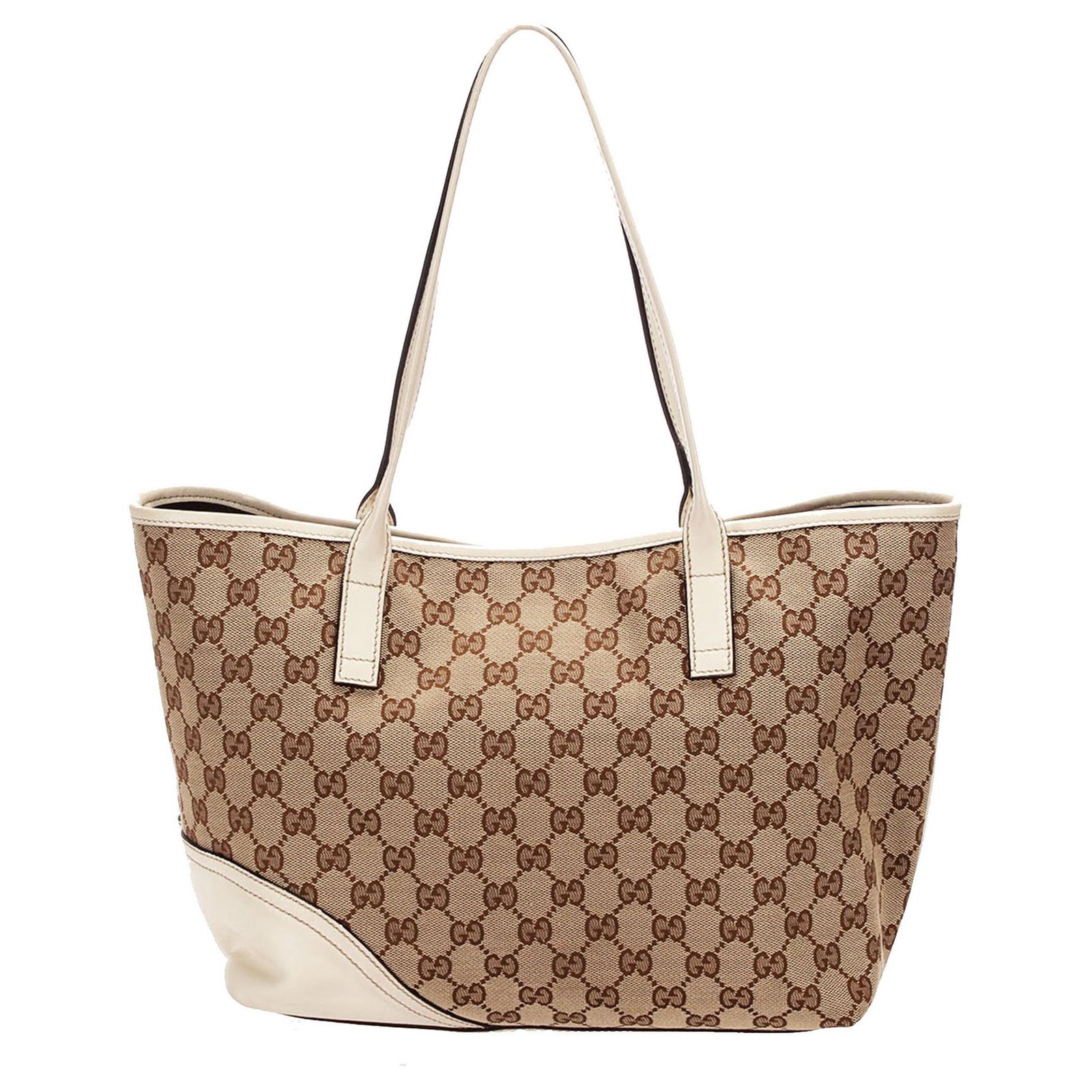 Gucci White Craft Canvas Tote Bag Brown Dark brown Leather Cloth Pony-style  calfskin Cloth ref.392570 - Joli Closet