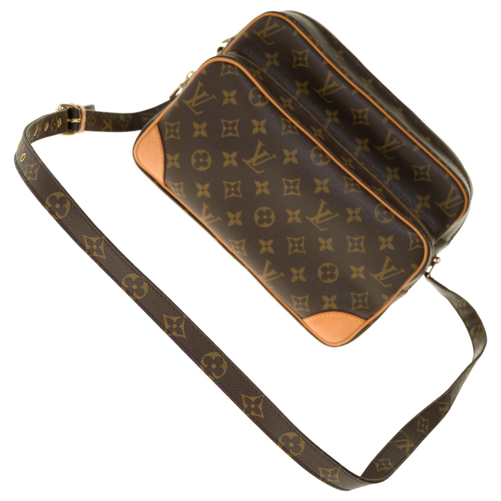 Superb Louis Vuitton unisex Nile shoulder bag in monogram coated canvas and  natural leather Brown Cloth ref.254733 - Joli Closet