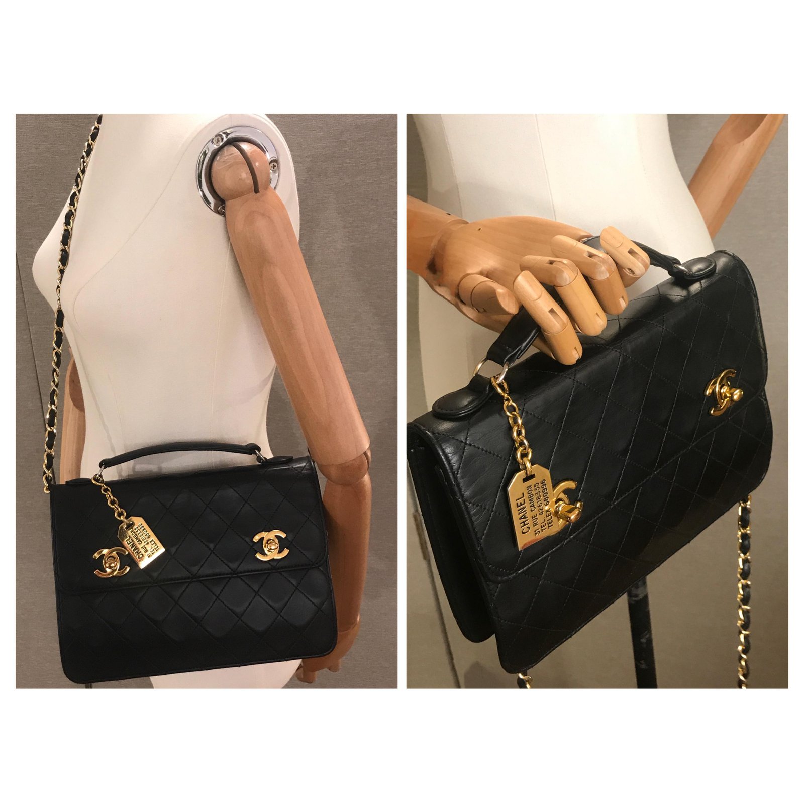 Chanel lined CC Turn-Lock 2 Ways Flap Bag / Briefcase Black