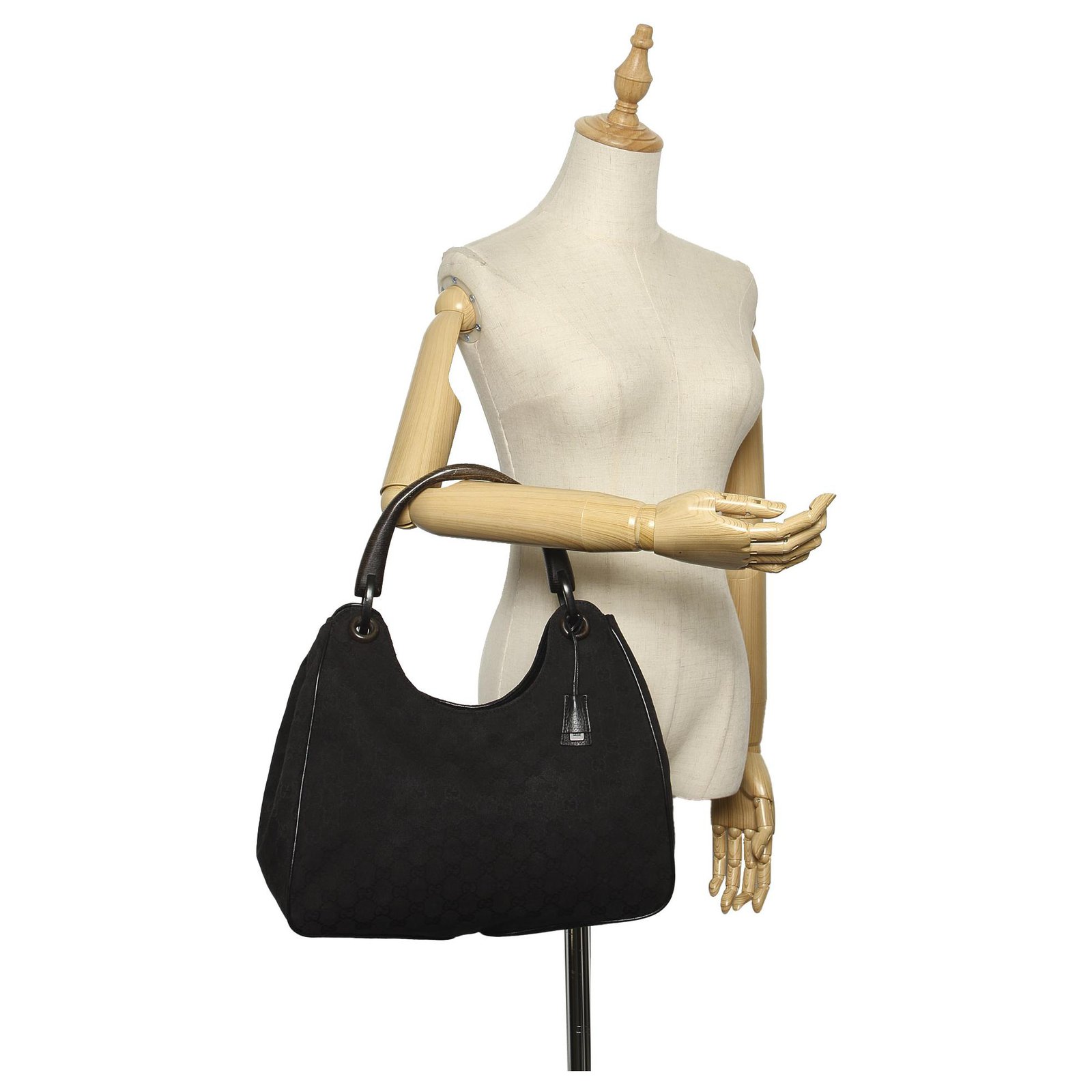 Gucci Black GG Canvas Shoulder Bag Leather Cloth Pony-style calfskin Cloth  ref.419936 - Joli Closet