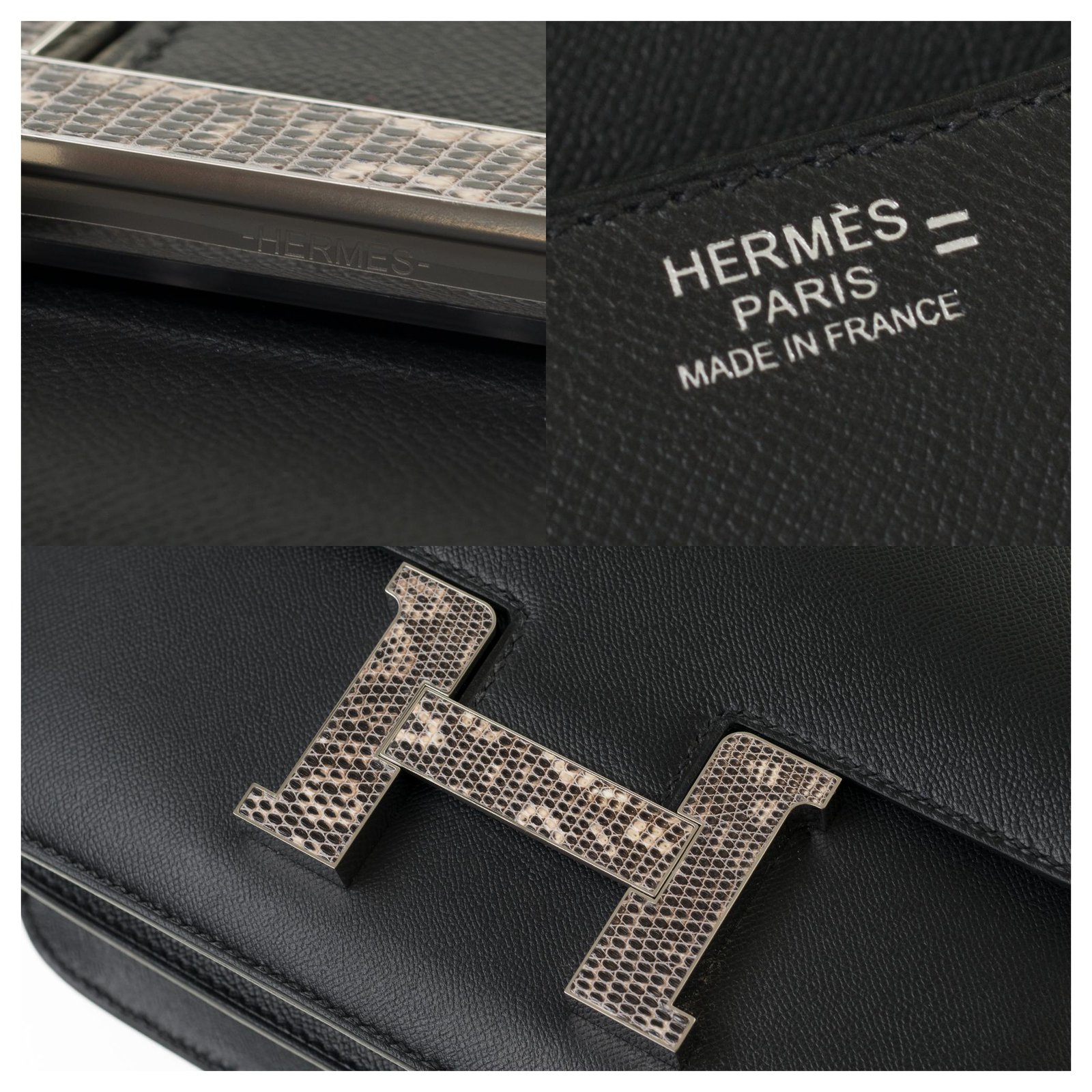 Hermes Constance 23 Bag 89 Noir Box With Lizard Buckle