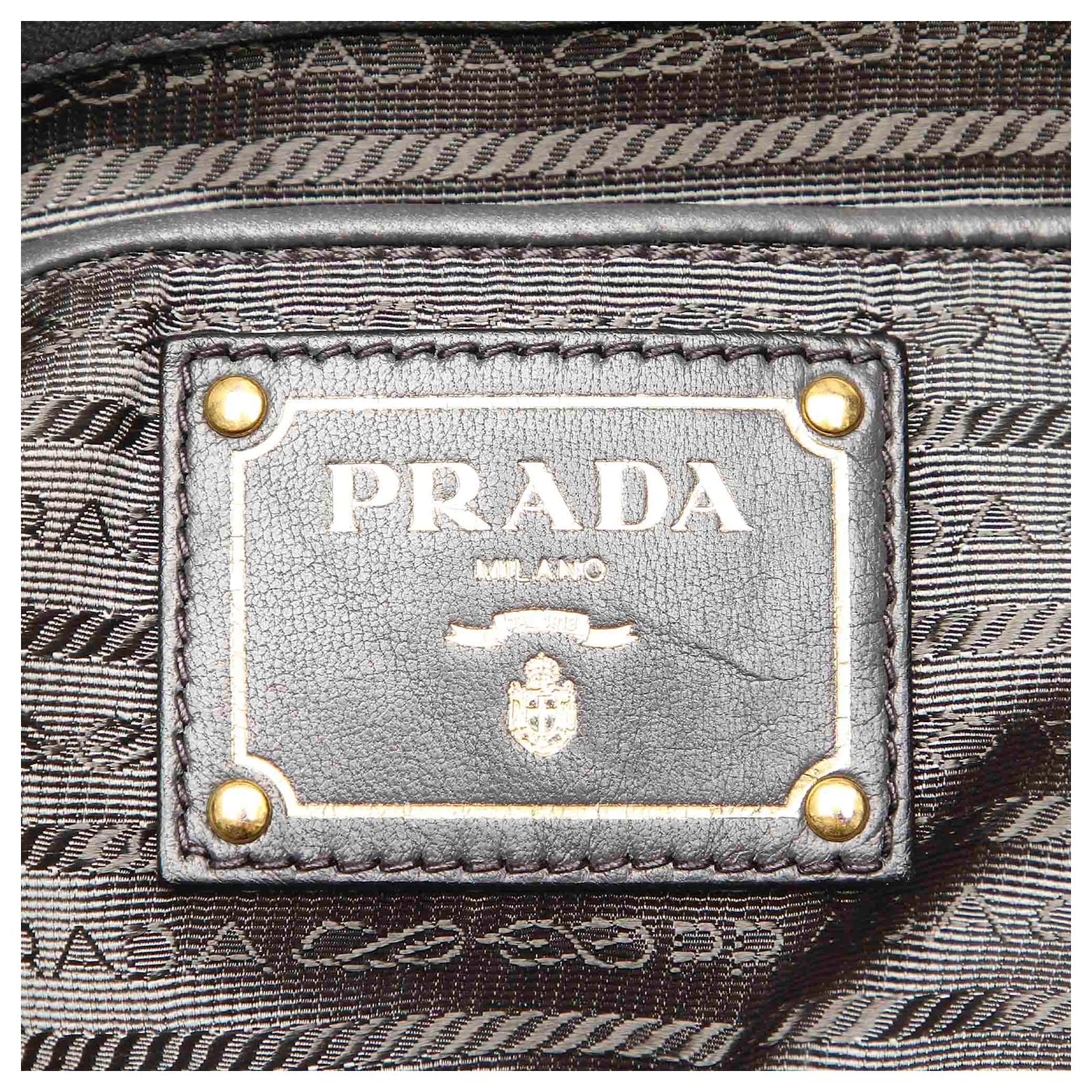 Prada Gray Tessuto Gaufre Satchel Grey Leather Pony Style Calfskin Nylon Cloth Ref 2562 Joli Closet