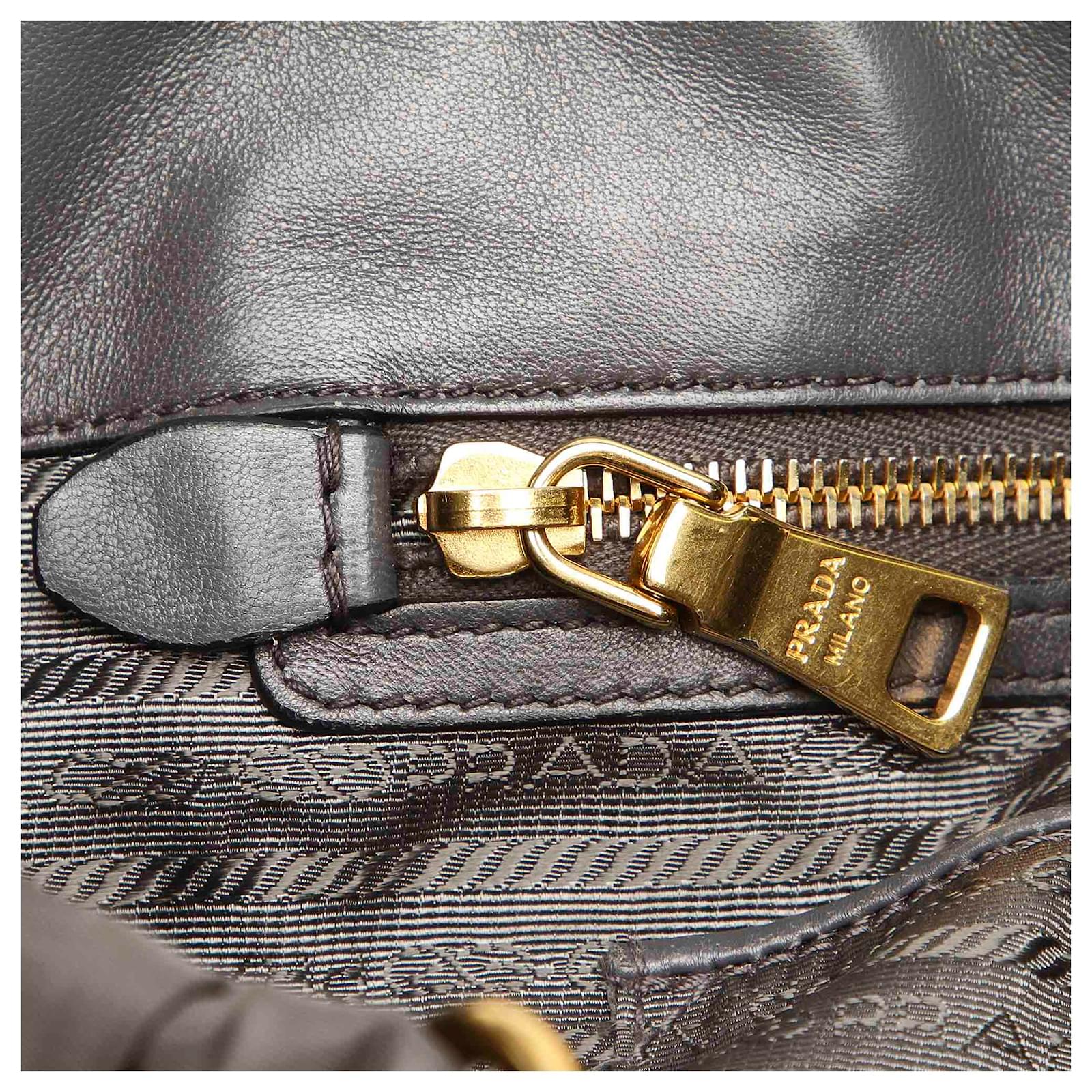 Prada Gray Tessuto Gaufre Satchel Grey Leather Pony Style Calfskin Nylon Cloth Ref 2562 Joli Closet
