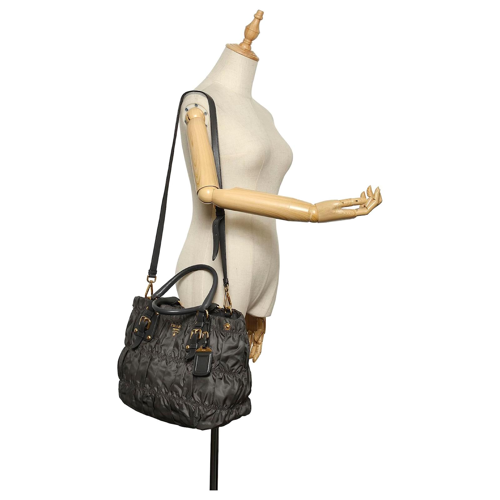 Prada Gray Tessuto Gaufre Satchel Grey Leather Pony Style Calfskin Nylon Cloth Ref 2562 Joli Closet