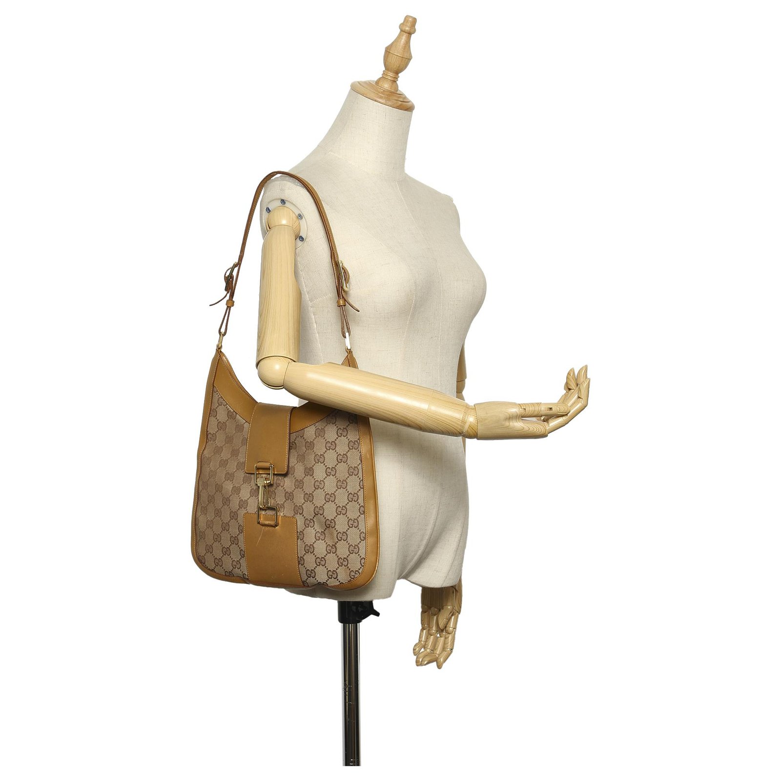 Gucci Black GG Canvas Shoulder Bag Leather Cloth Pony-style calfskin Cloth  ref.336945 - Joli Closet