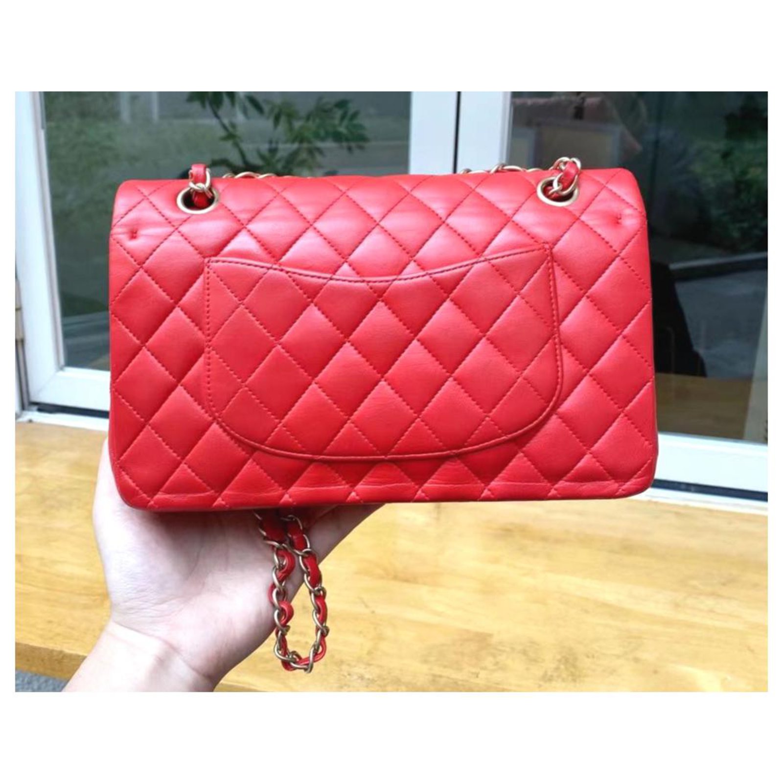 Chanel Timeless Classic Medium Red lambskin flap bag GHW Leather ref.256497  - Joli Closet