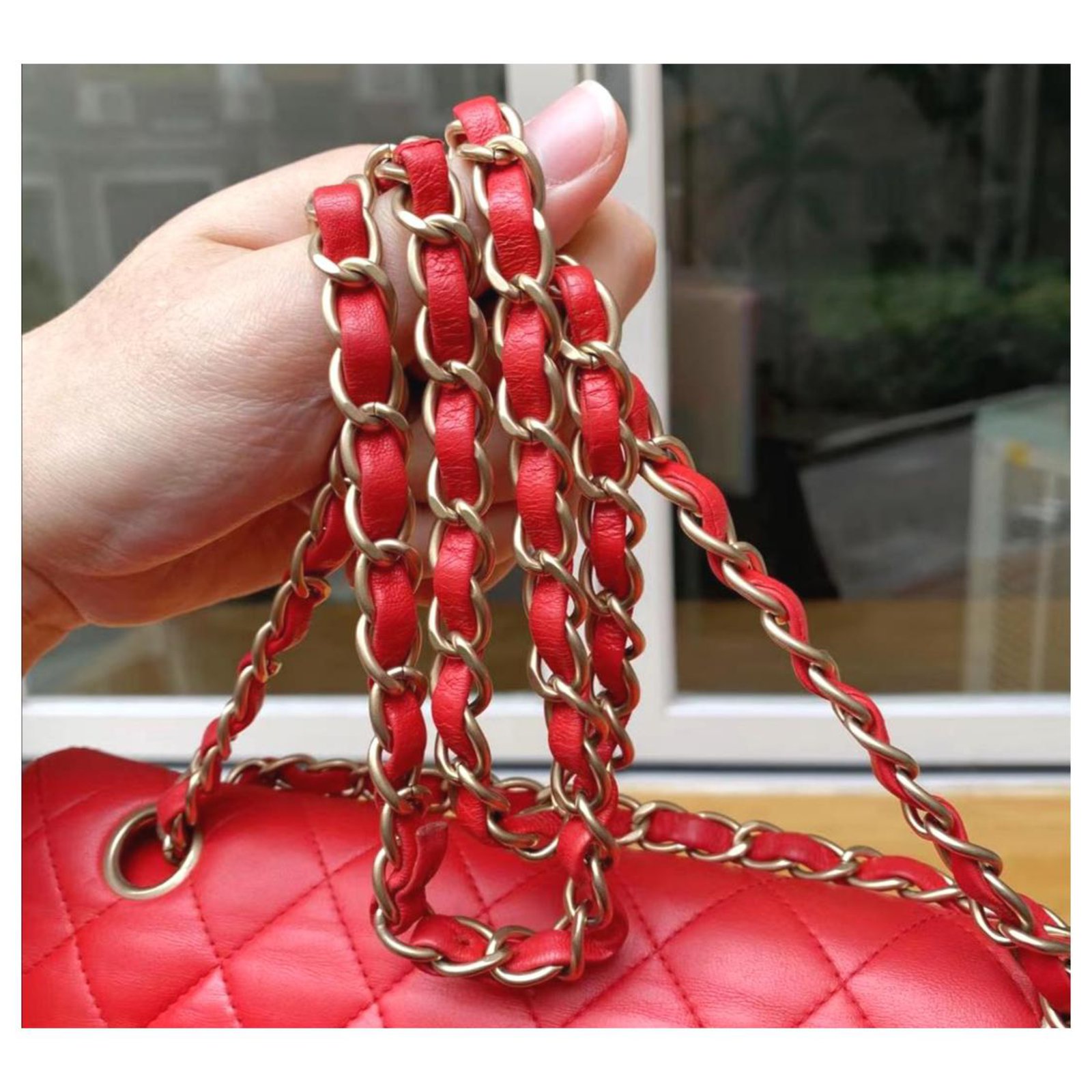Chanel Timeless Classic Medium Red lambskin flap bag GHW Leather ref.256497  - Joli Closet