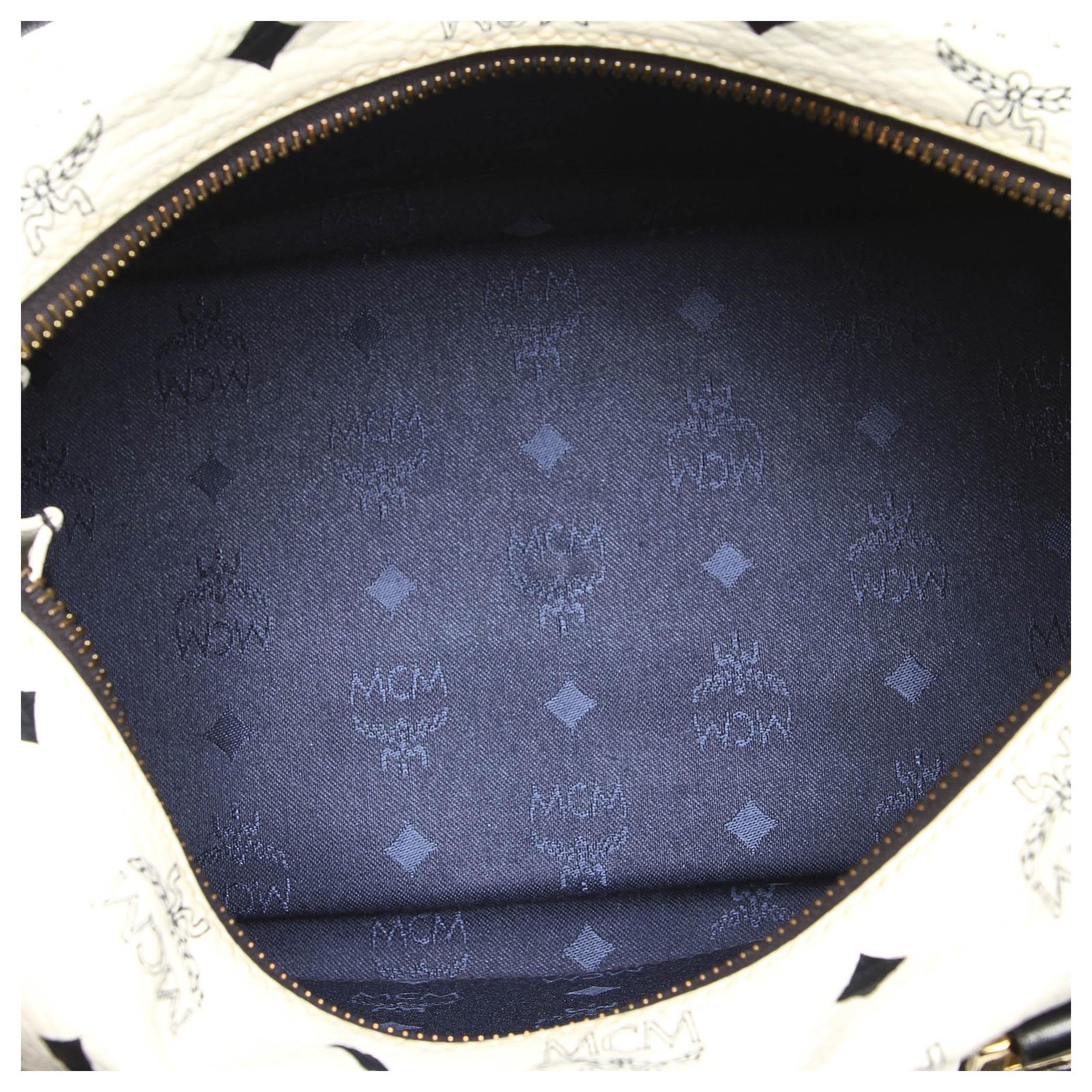 MCM White Visetos Leather Boston Bag Black Pony-style calfskin ref.257149 -  Joli Closet