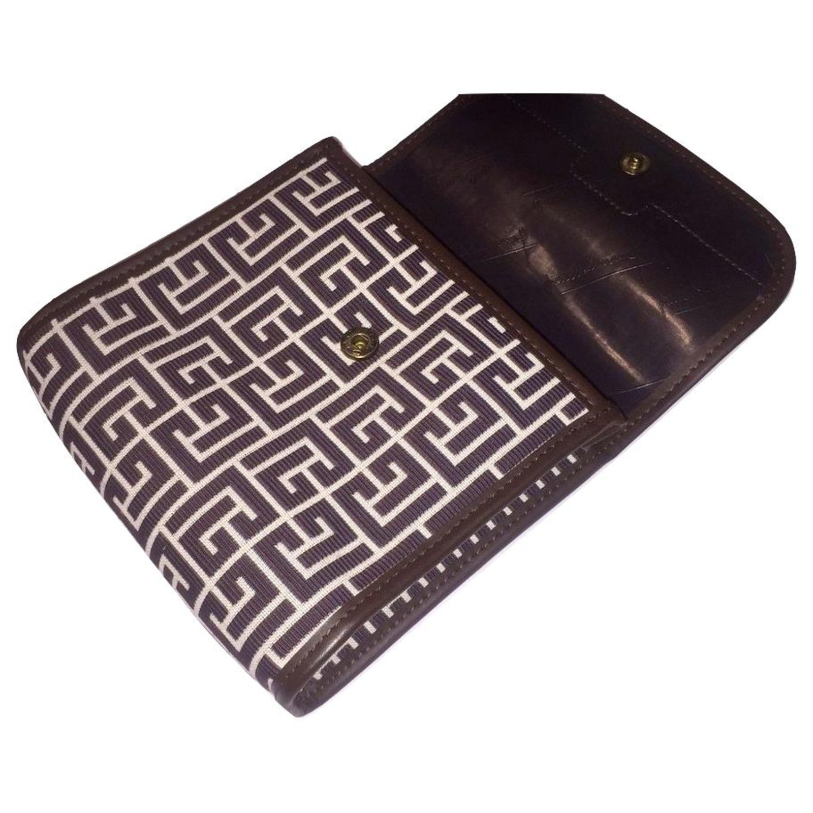 PIERRE BALMAIN Vintage Brown Monogram PVC Clutch Bag 