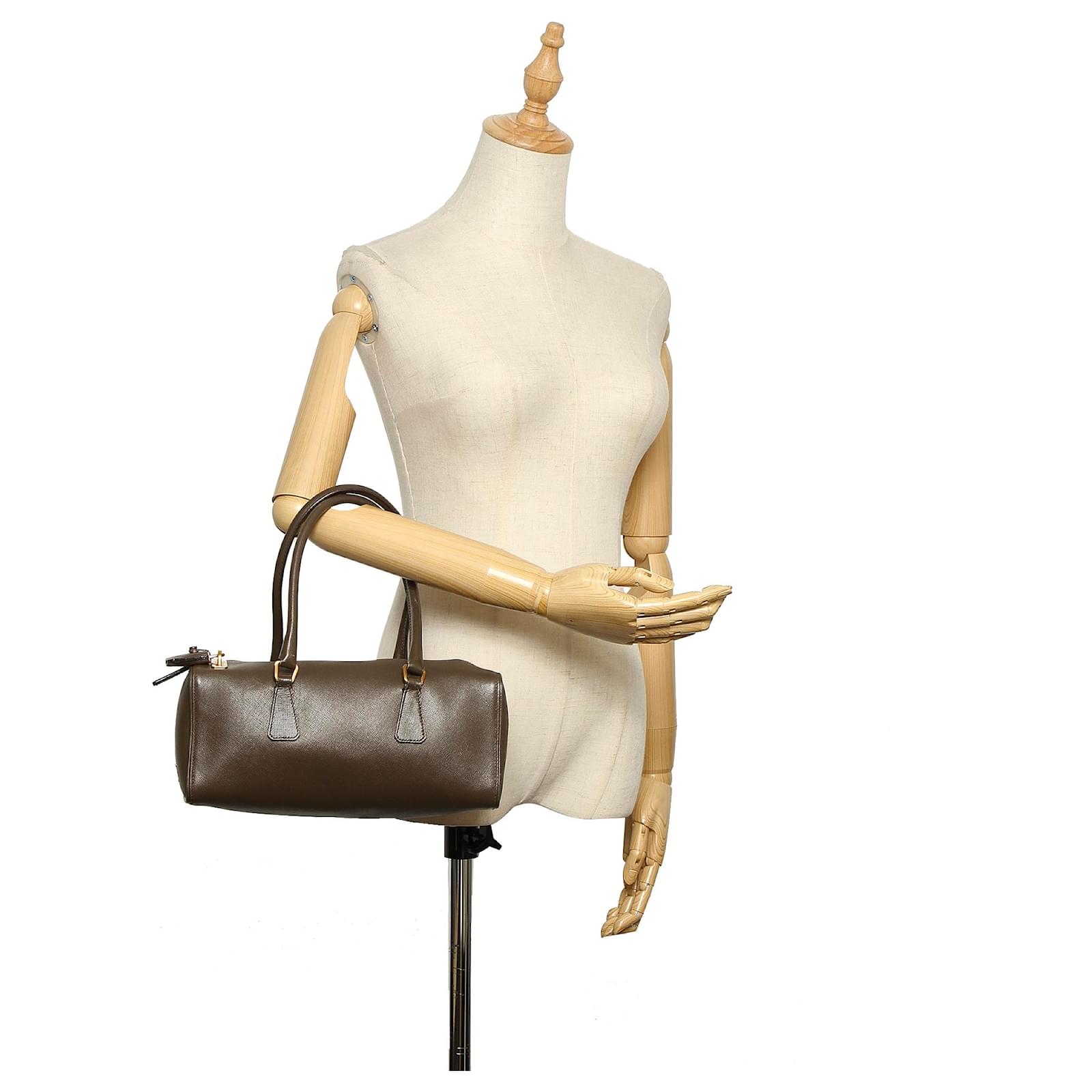 Prada Brown Saffiano Boston Bag Leather Pony-style calfskin ref