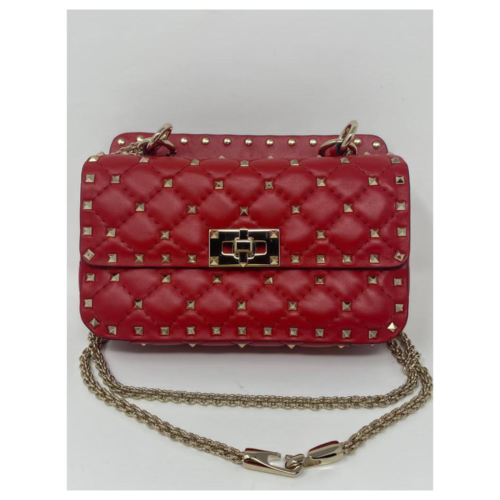 Valentino garavani Rockstud spoke small red new Leather Metal ref.257624 -  Joli Closet