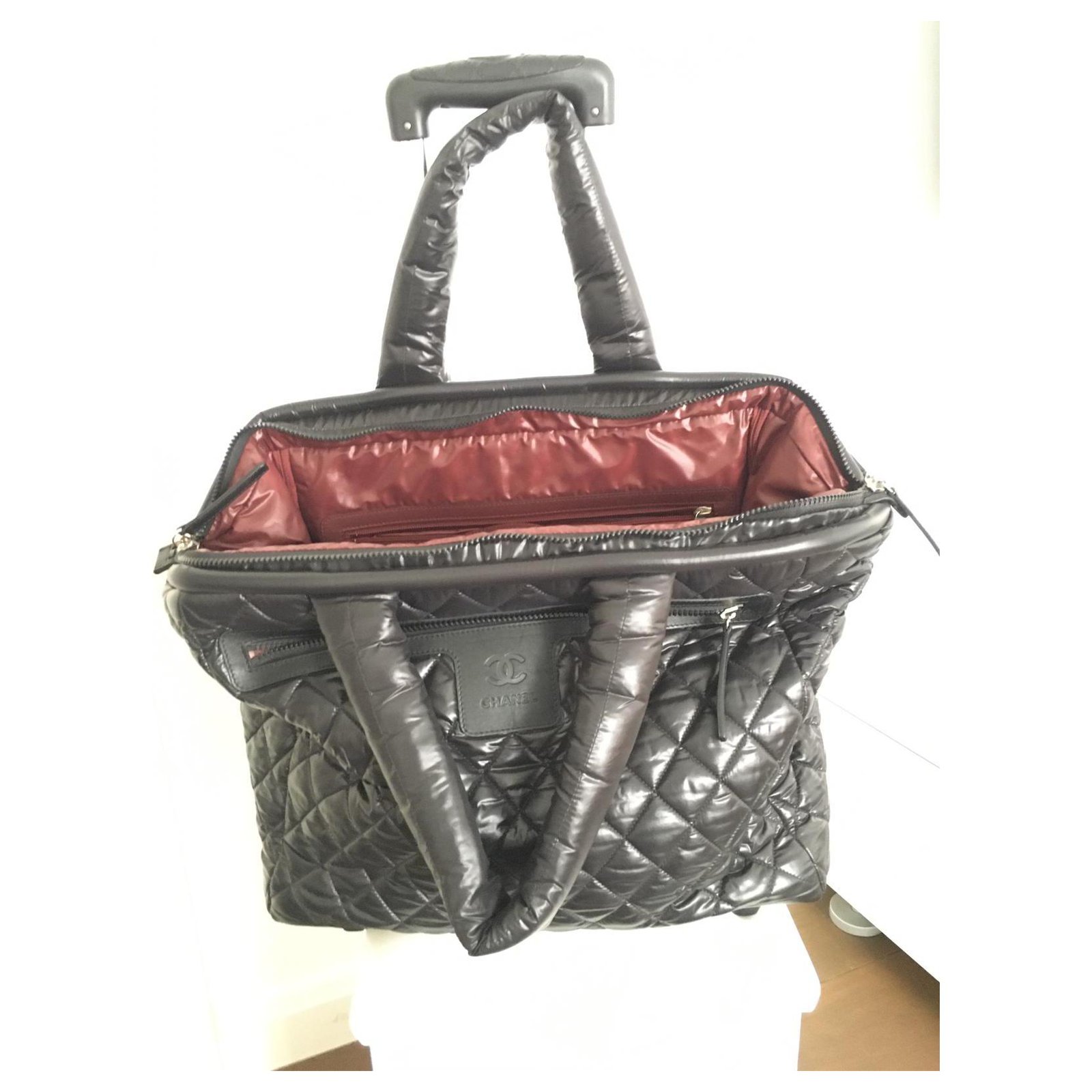 Cocoon Chanel Travel bag Black Silver hardware Polyester Linen ref.258043 -  Joli Closet