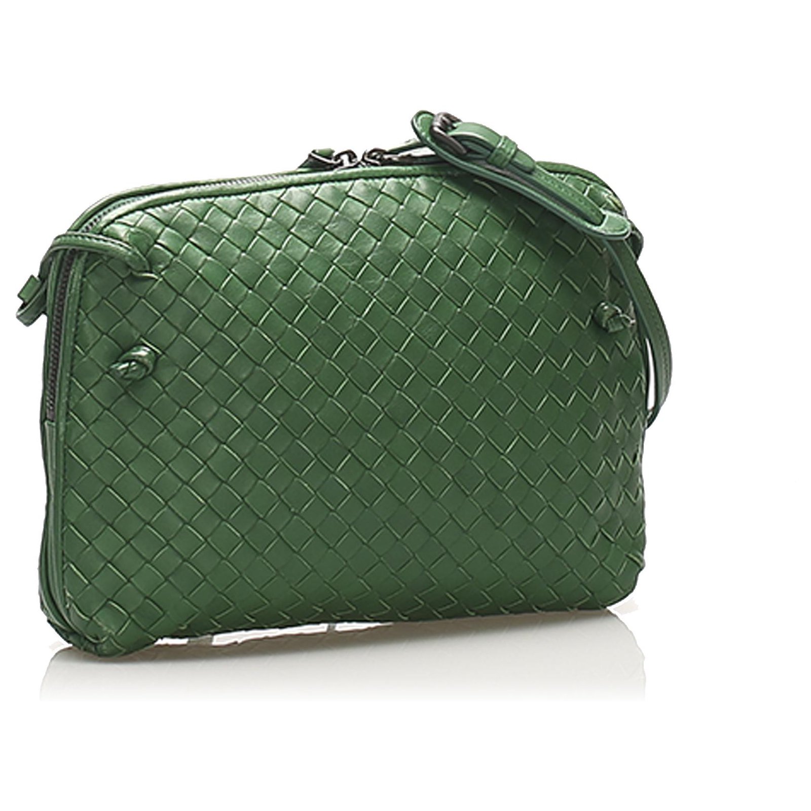 Bottega Veneta Green Intrecciato Nodini Crossbody Bag Leather Pony