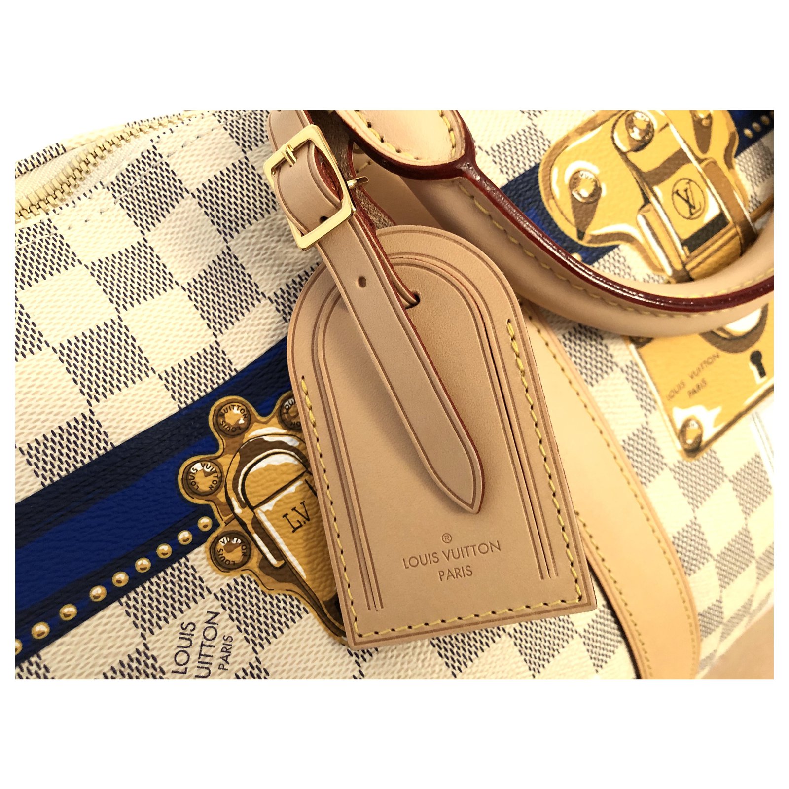 Louis Vuitton 2018 Damier Azur Summer Trunks Mykonos Keepall Bandouliere 50  - Metallic Luggage and Travel, Handbags - LOU268096