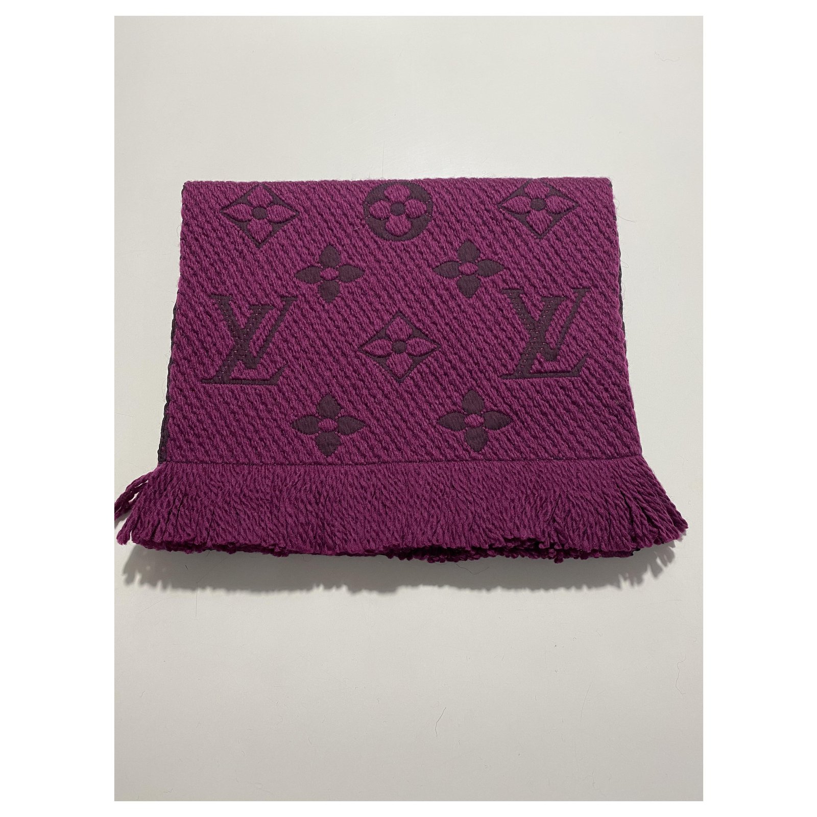 Sciarpa Louis Vuitton logomania Purple Silk Wool ref.258650 - Joli Closet