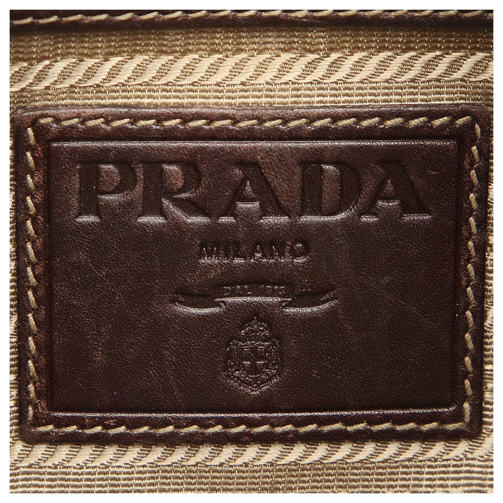 Prada Brown Canapa Canvas Shoulder Bag Beige Dark brown Leather Cloth Cloth  ref.146938 - Joli Closet