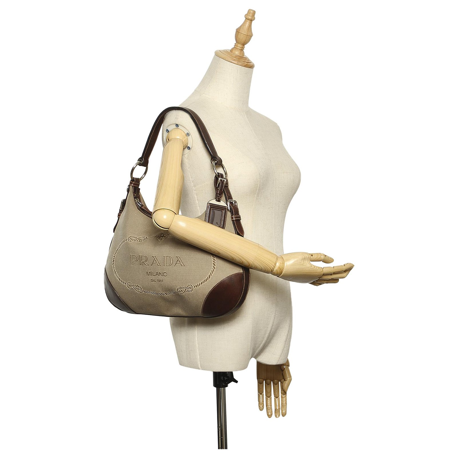 Prada Brown Canapa Canvas Tote Bag Beige Dark brown Leather Cloth  Pony-style calfskin Cloth ref.250456 - Joli Closet