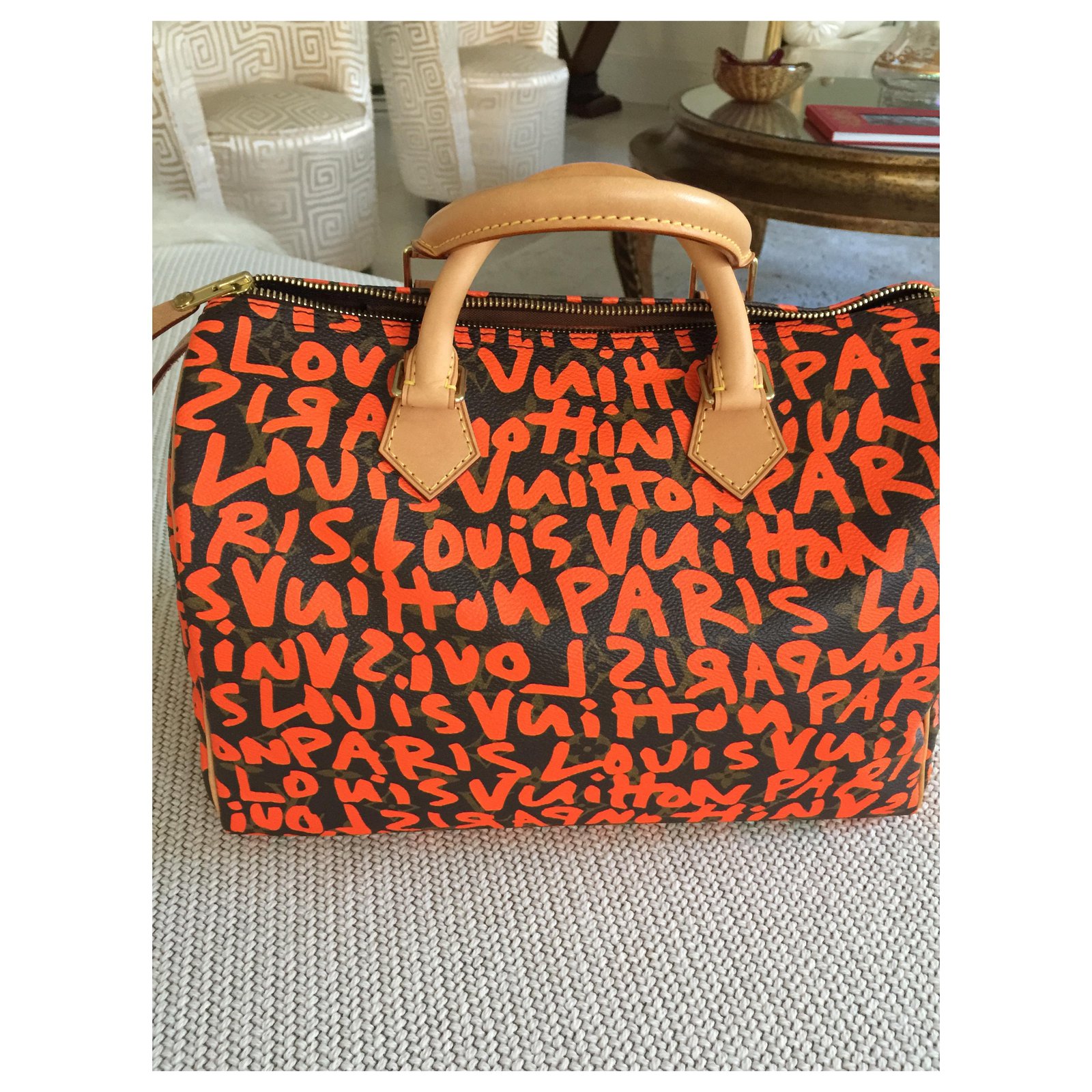 Louis Vuitton Speedy 30 Orange graffiti Cloth ref.259196 - Joli Closet