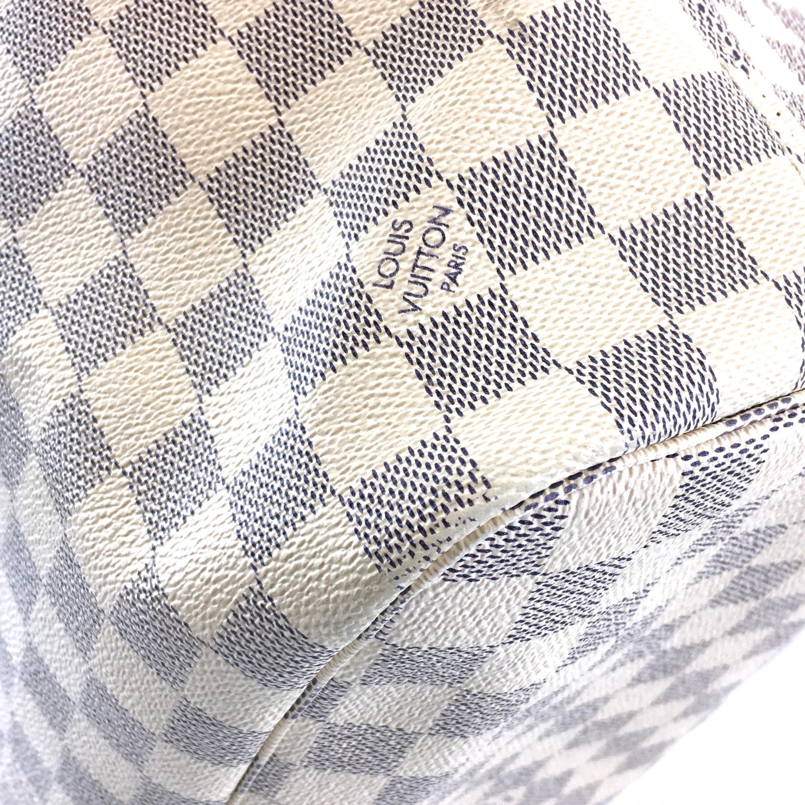 Louis Vuitton Neverfull Mm Damier Azur Canvas White Leather ref.260235 -  Joli Closet
