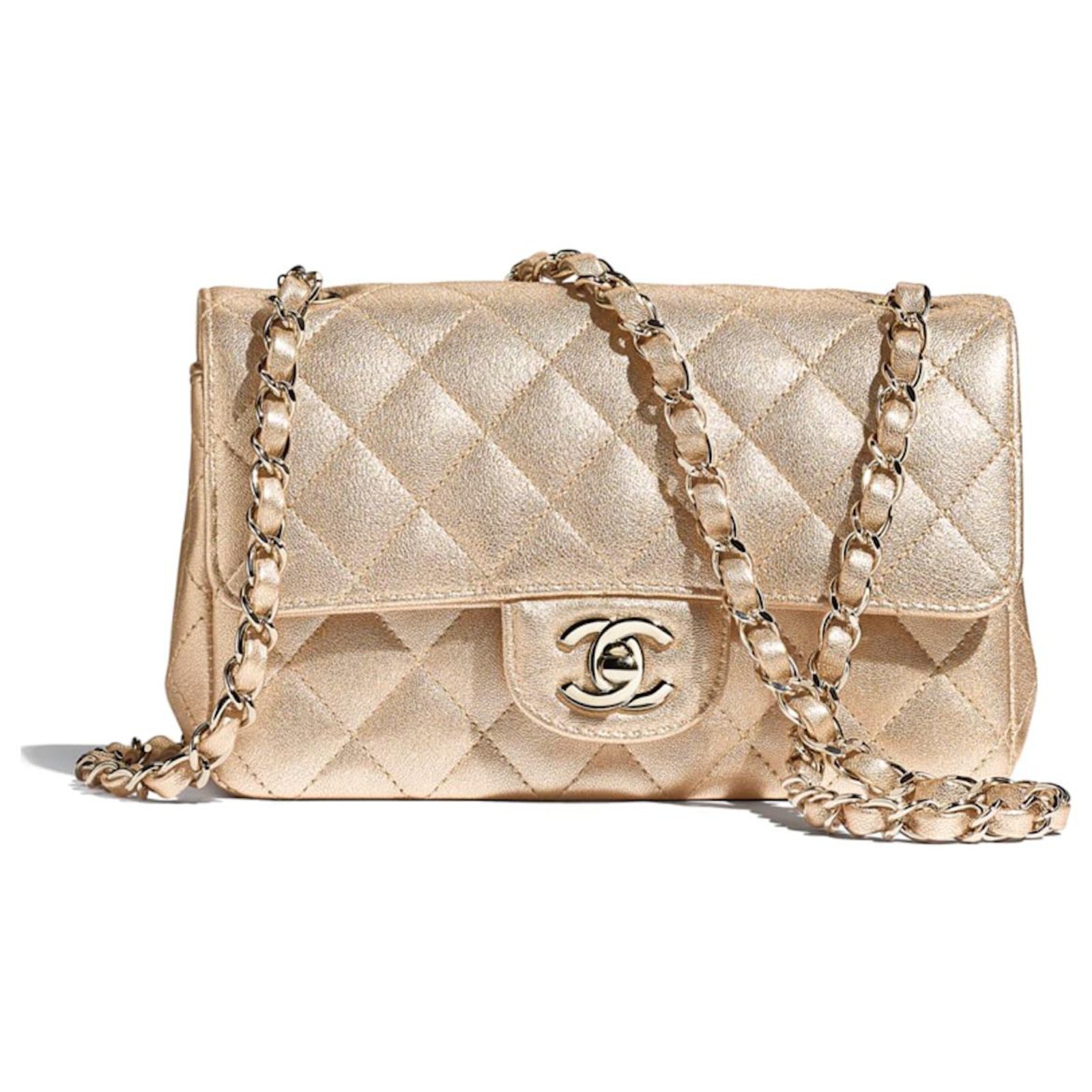 Timeless Chanel limited edition medium Clutch bag iridescent gold leather  with gold chain Golden ref.899929 - Joli Closet