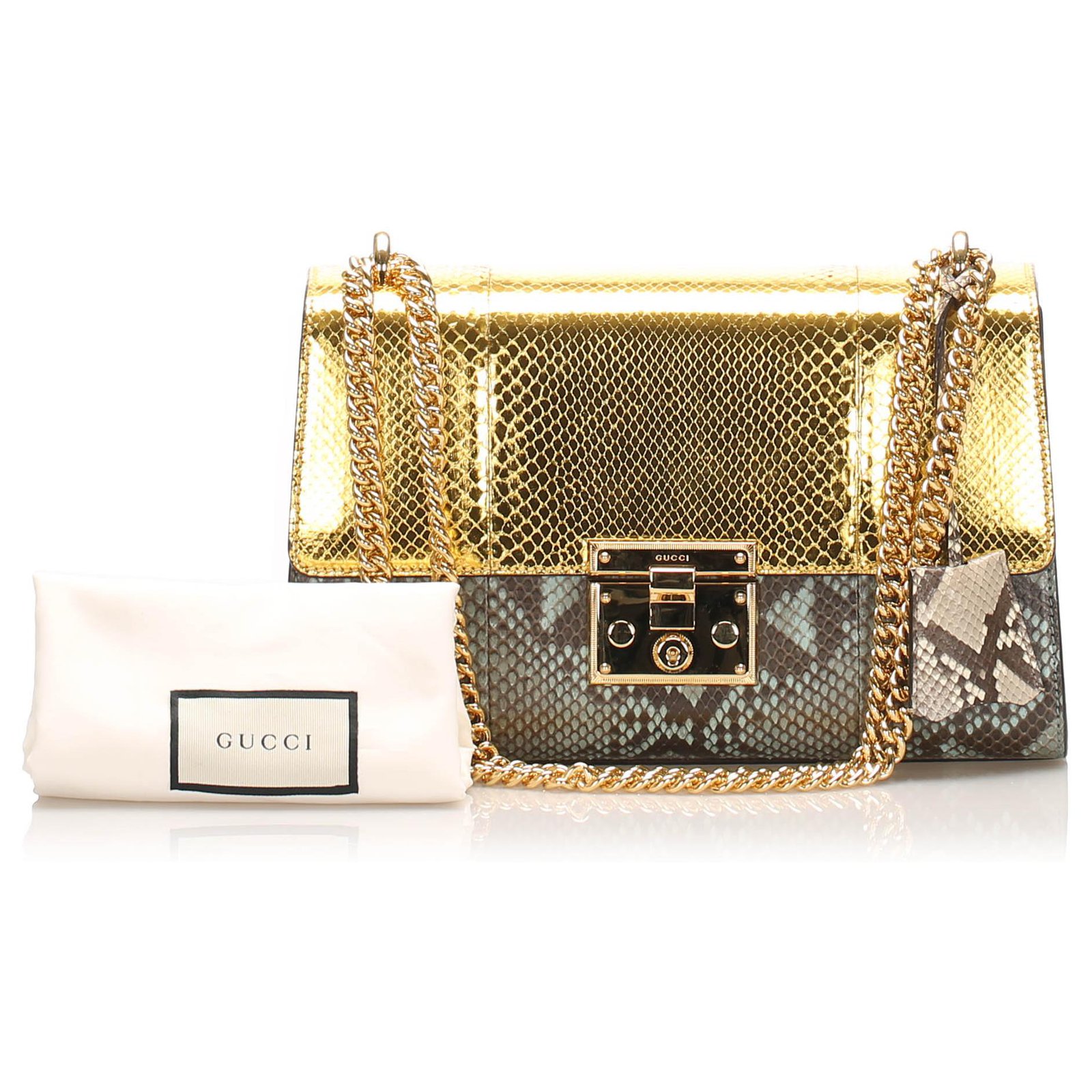 Gucci Gold Medium Padlock Python Leather Crossbody Bag Multiple colors  Golden ref.261832 - Joli Closet