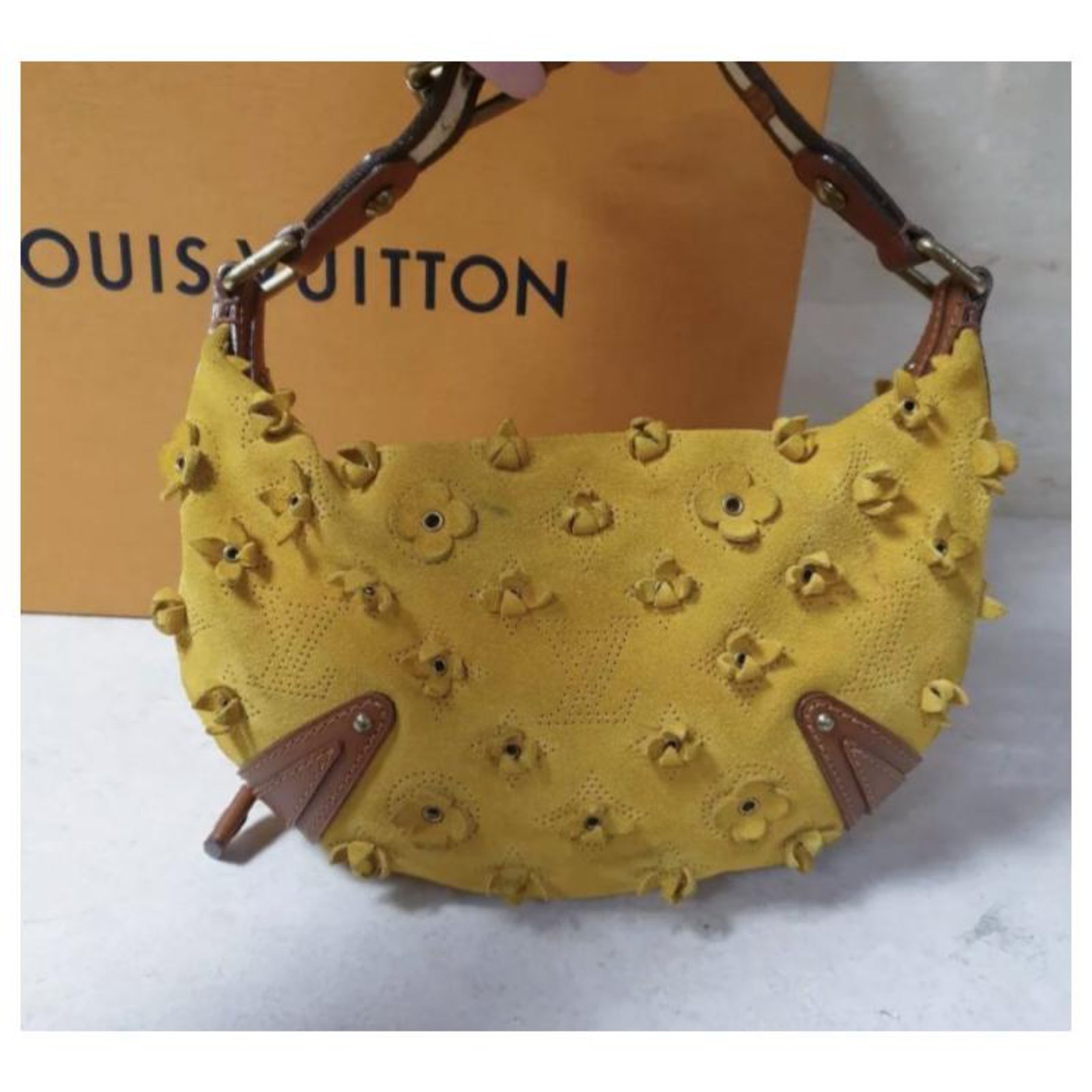 New Condition- Louis Vuitton Limited Edition Brown Onatah Suede Fleurs PM  Bag