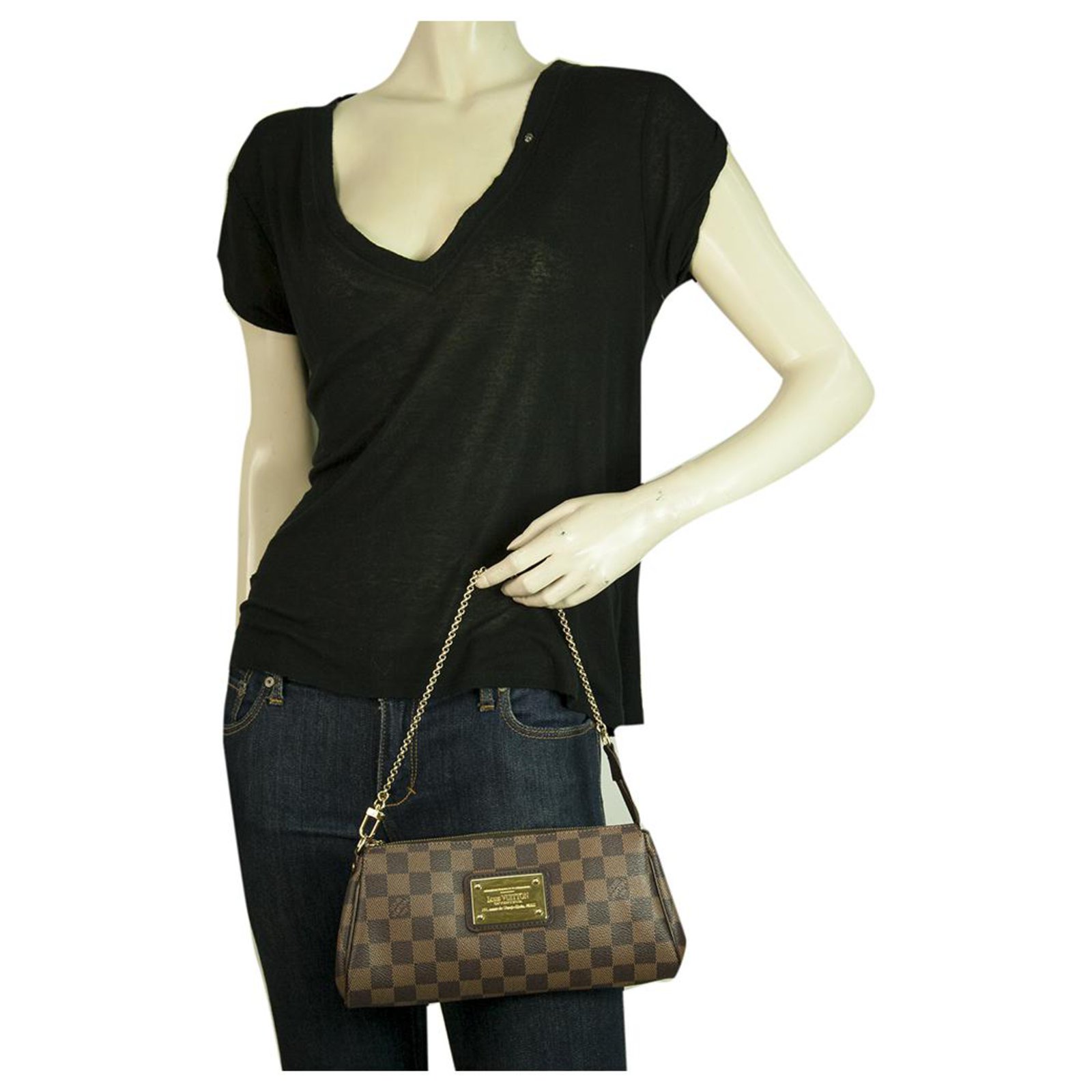 LOUIS VUITTON Pochette Damier Ebene Brown Canvas Eva Clutch Bag Clutch  Handbag Cloth ref.262637 - Joli Closet