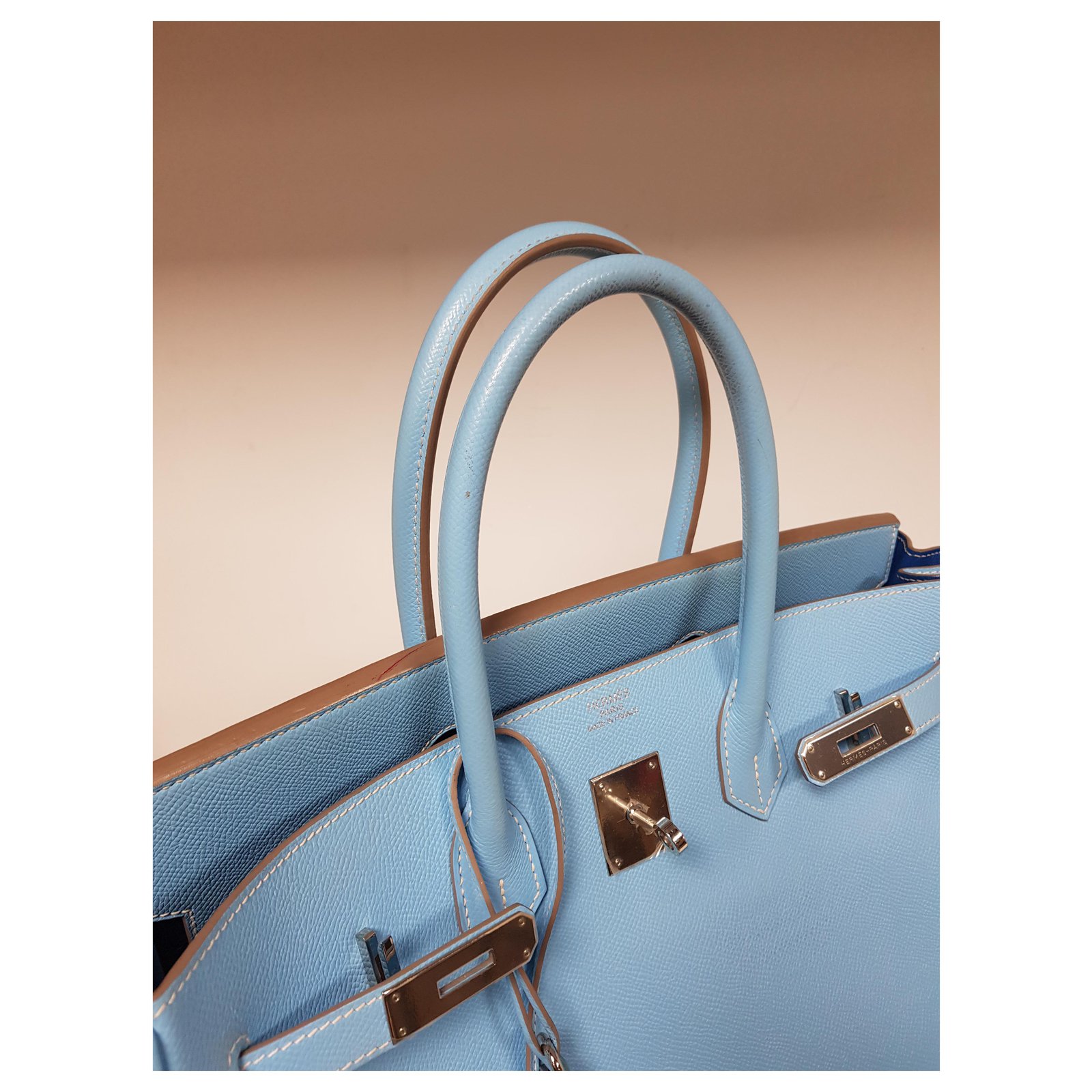 Hermès Birkin 35 Candy celeste Blue Light blue Leather ref.262983