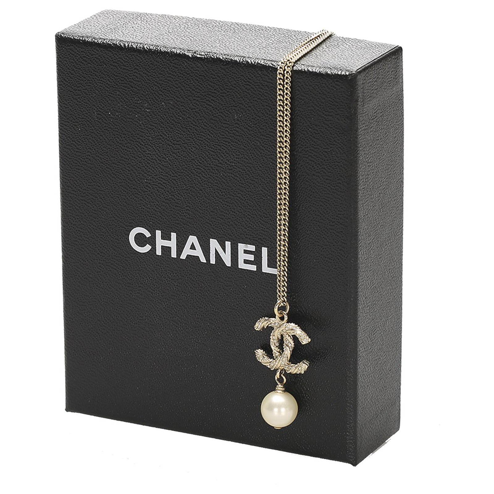 Chanel Silver Crystal 'CC' & Faux Pearl Necklace Q6JCEU28VB007