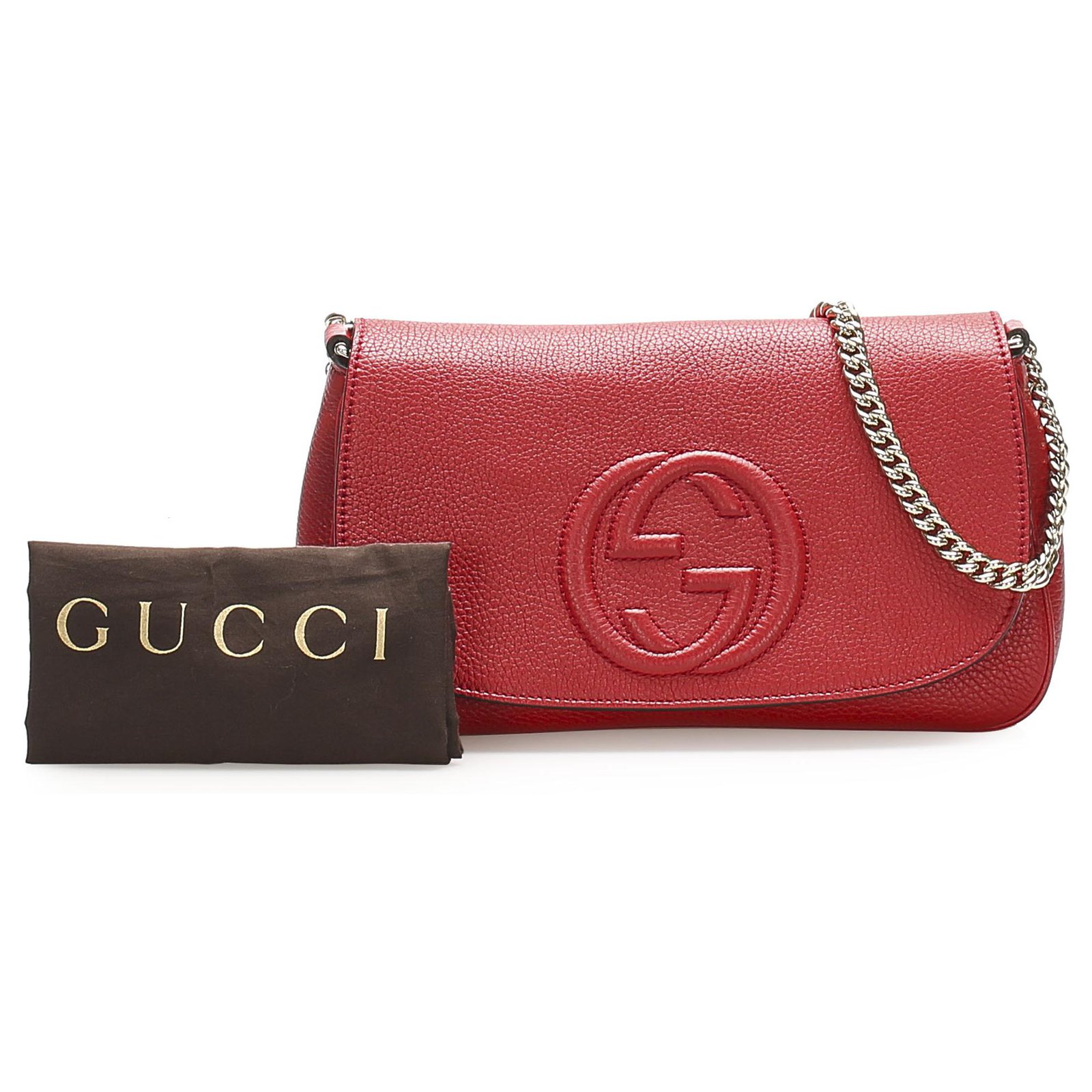Gucci Red Soho Chain Leather Crossbody Bag Metal Pony-style calfskin  ref.263393 - Joli Closet