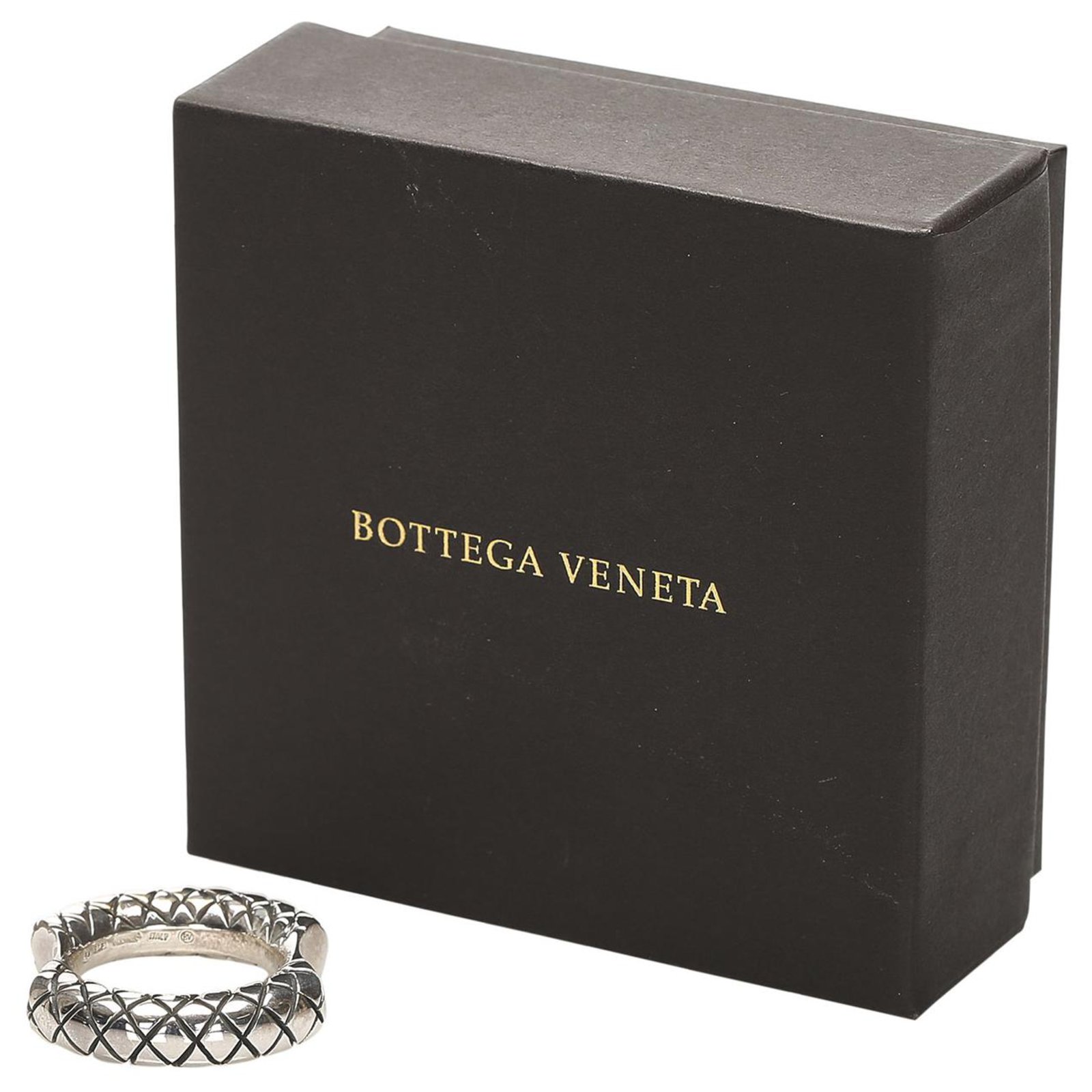 Bottega Veneta Silver Intrecciato Concave Ring Silvery Metal Bottega Veneta Silver Intrecciato Concave Ring Silvery Metal