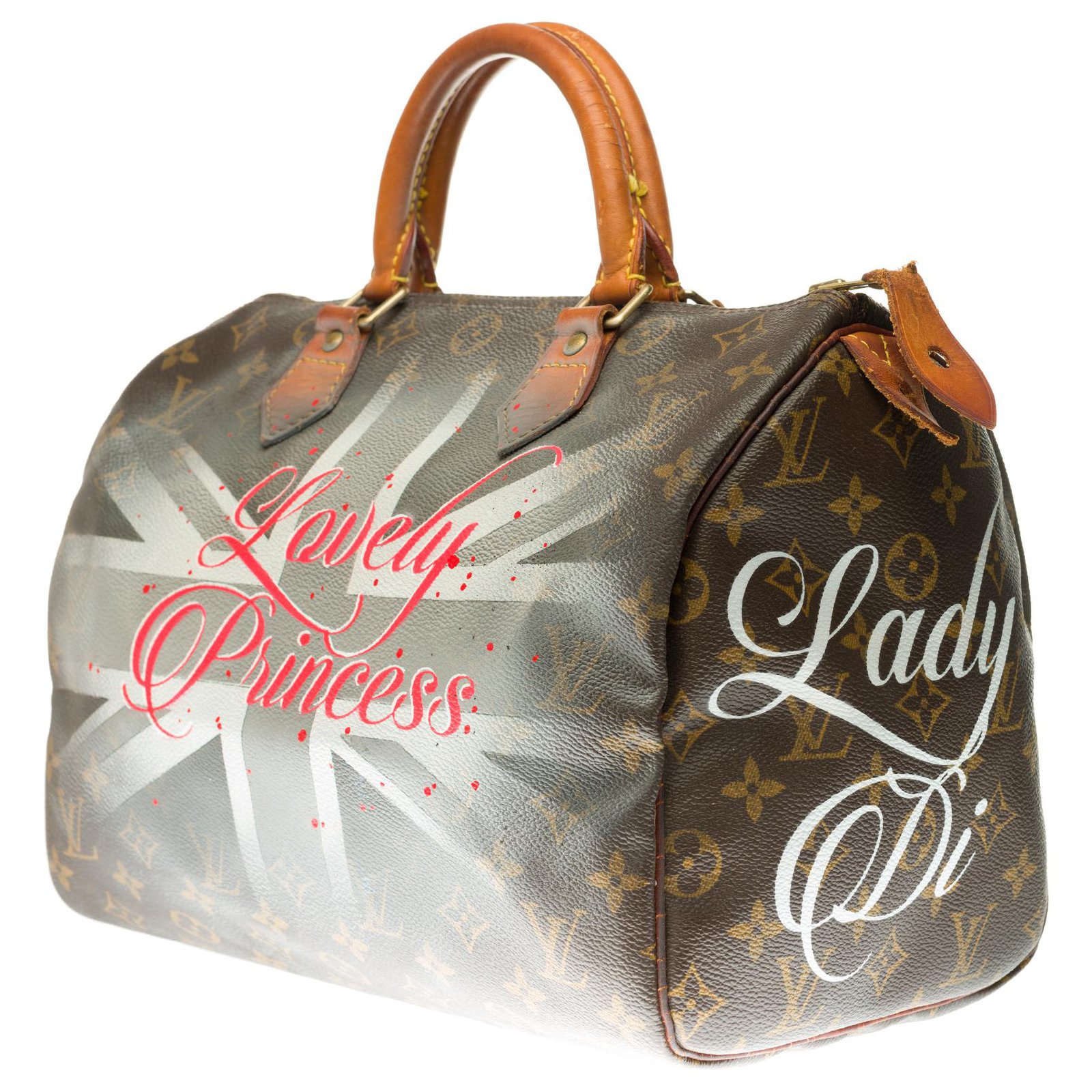Stunning Louis Vuitton Speedy Handbag 30 in custom monogram canvas Lady  Diana by artist PatBo Brown Leather Cloth ref.263721 - Joli Closet