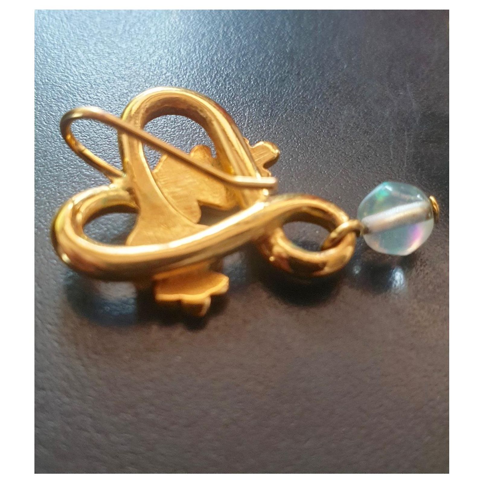 Boucles D'oreilles Inès De La Fressange – Doré Et Perles, Fermoir Clips, Occasion