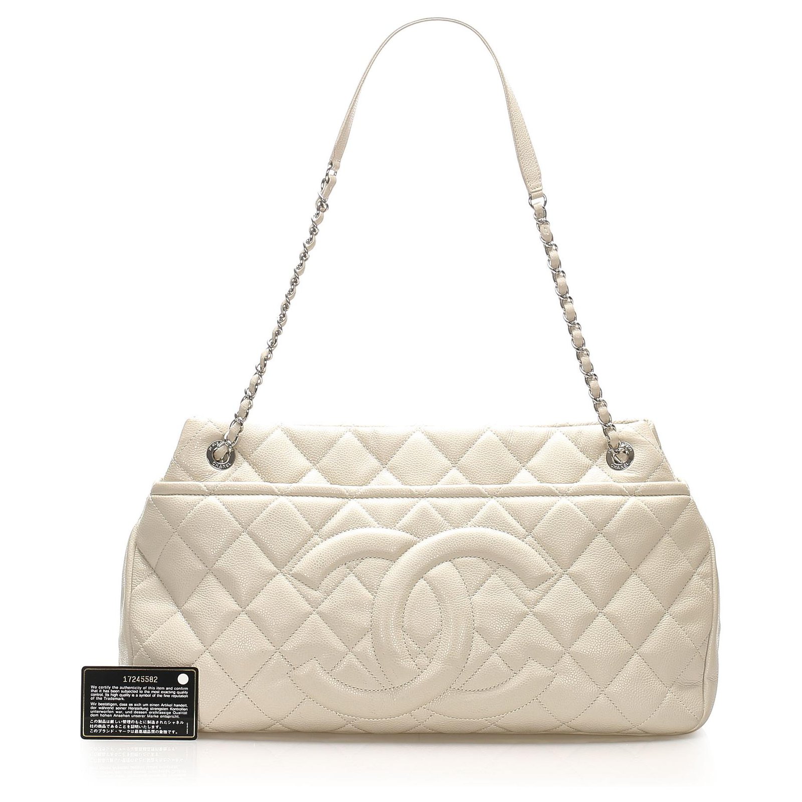 Chanel White CC Caviar Shopper Tote Bag Cream Leather ref.265177