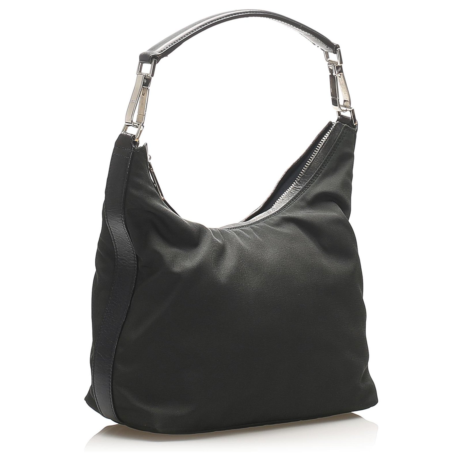 Gucci Black Nylon Shoulder Bag Leather Pony-style calfskin Cloth ref ...