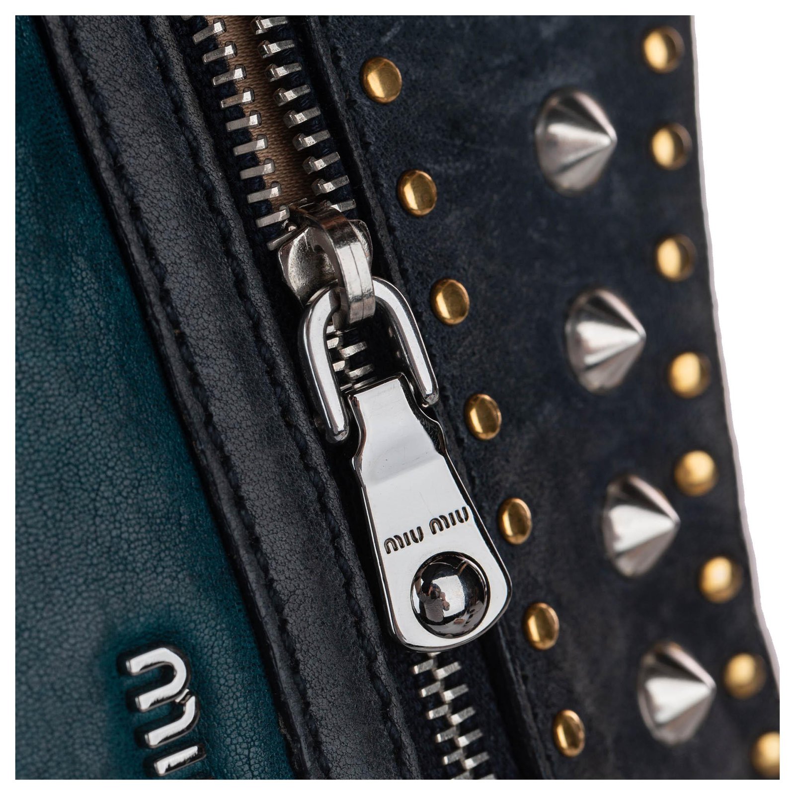 Miu Miu Green Studded Leather Crossbody Brown Dark green Metal Pony-style  calfskin ref.266218 - Joli Closet