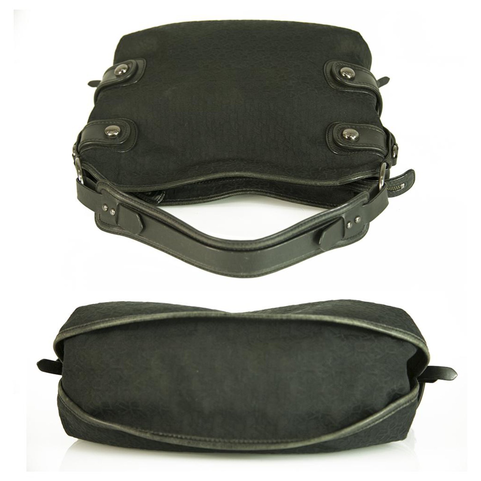 Donna Karan DKNY Signature Canvas Black Leather Hobo Shoulder bag Handbag
