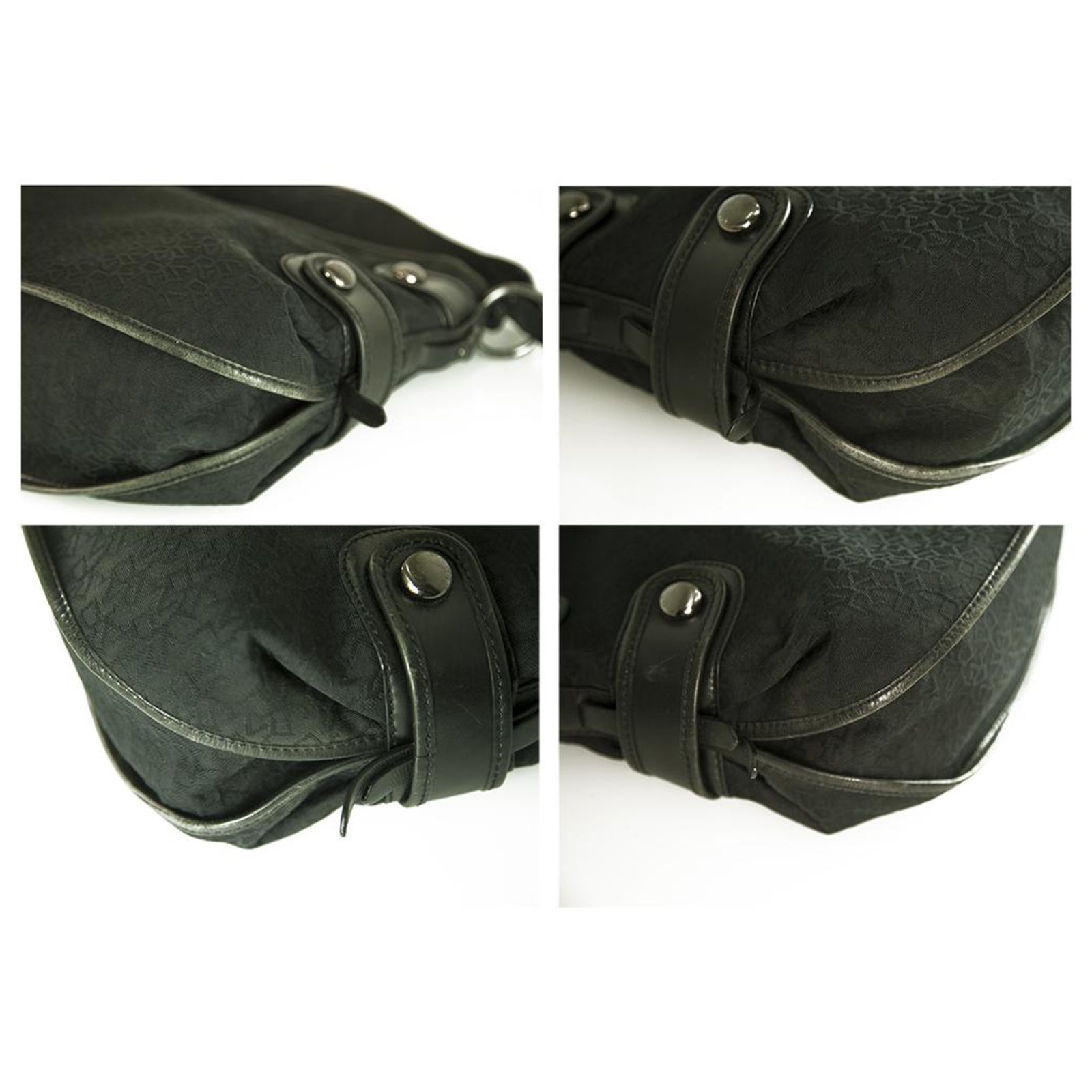 Donna Karan DKNY Signature Canvas Black Leather Hobo Shoulder bag Handbag