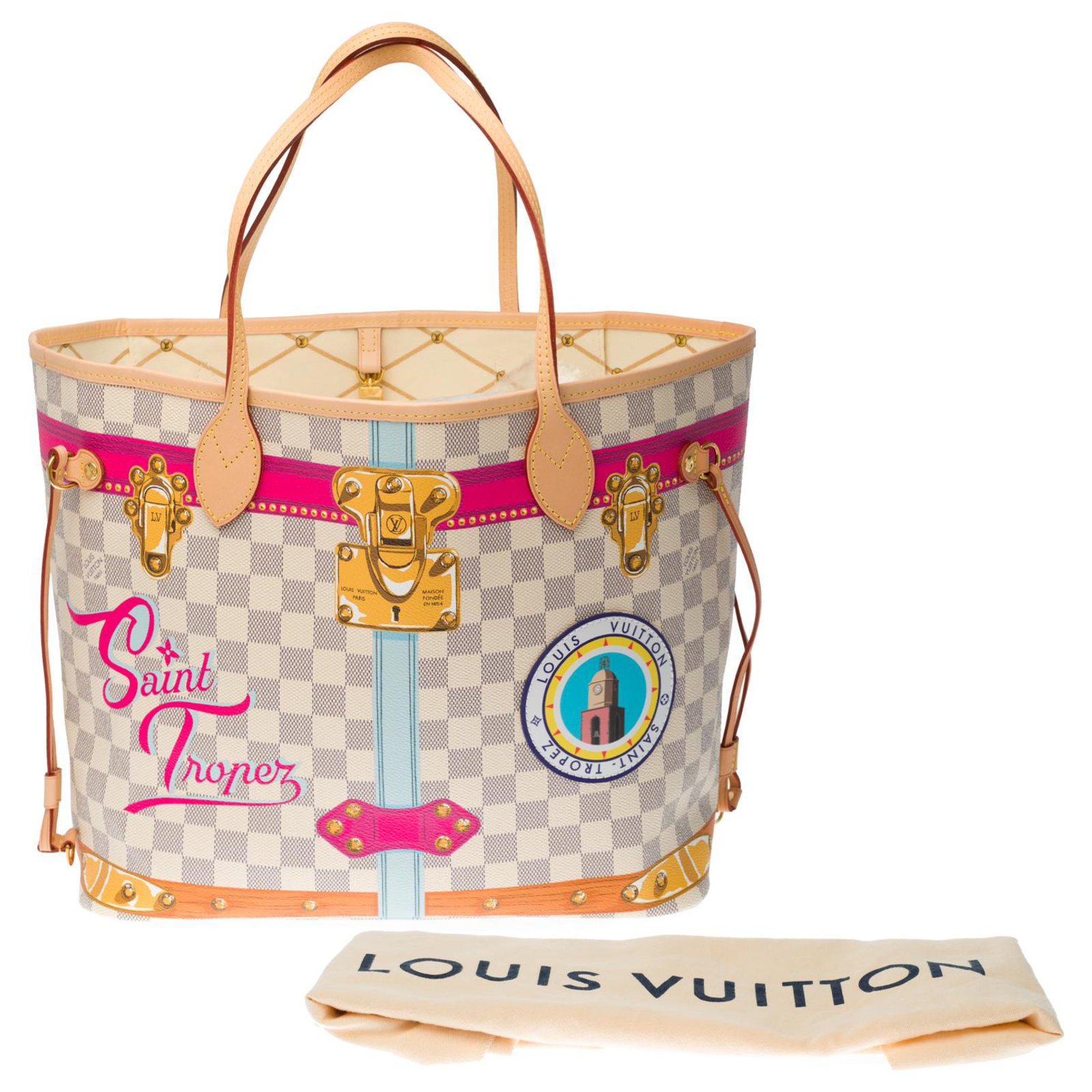 NEW- Collector- Limited edition tote bag Saint-Tropez 2018Louis Vuitton  Neverfull MM in monogram canvas , new condition! Pink Beige Leather Cloth  ref.268218 - Joli Closet