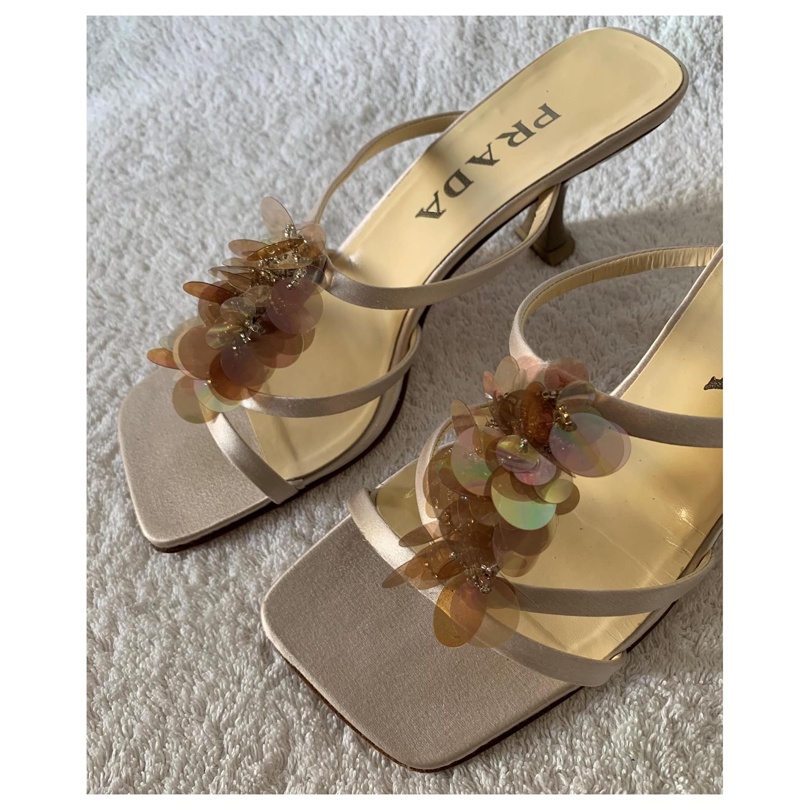 Prada Satin and sequins sandal mules Pink ref.269213 - Joli Closet