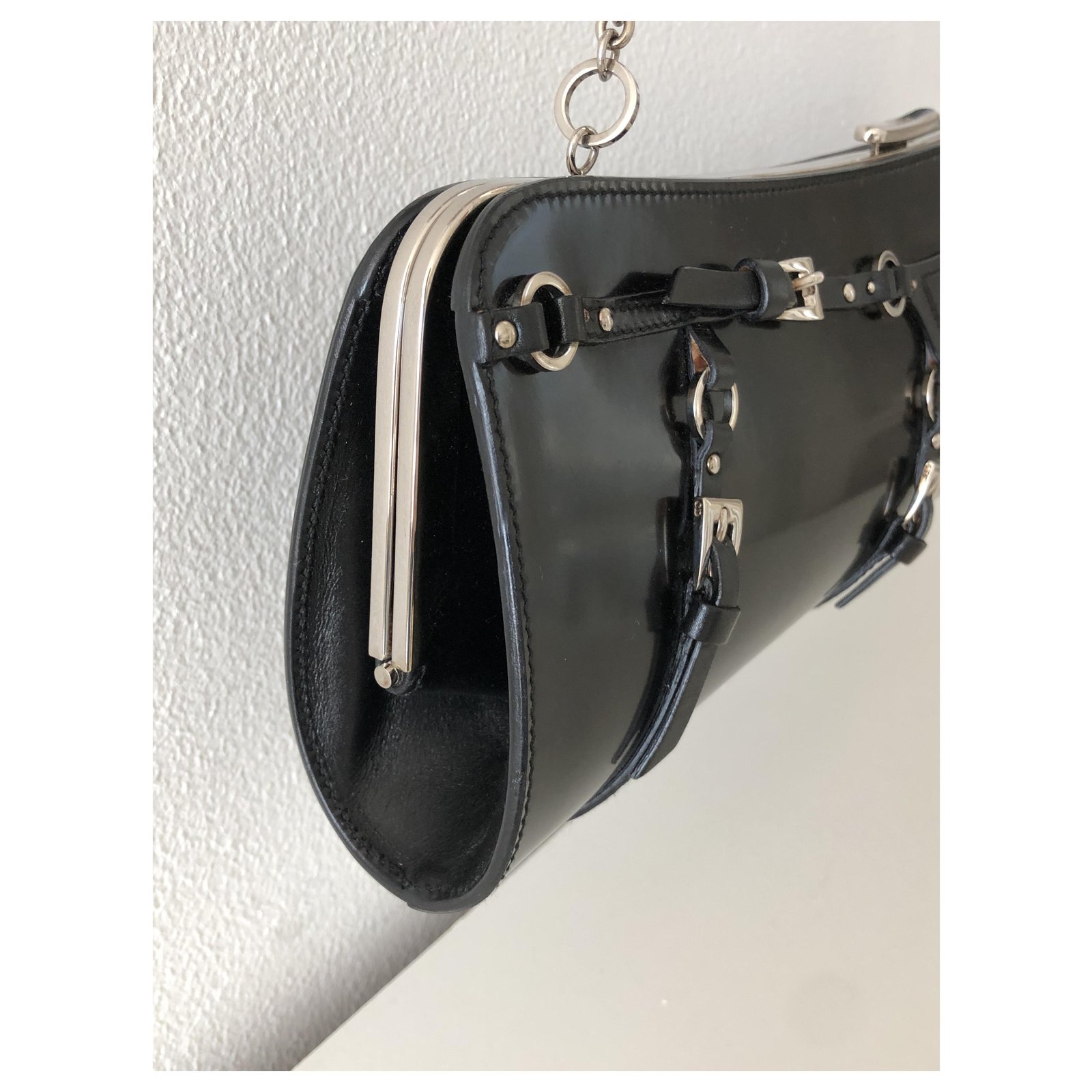 Christian Dior BONDAGE PATENT LEATHER CLUTCH BAG - BLACK ref