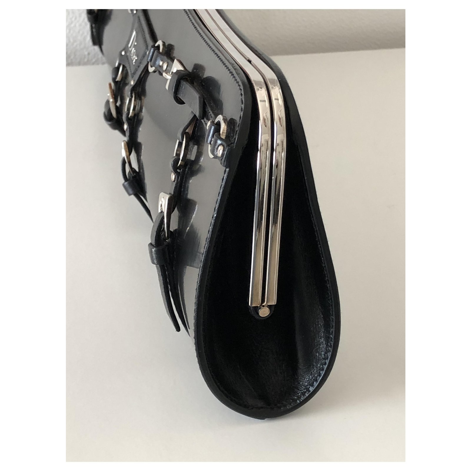 Christian Dior BONDAGE PATENT LEATHER CLUTCH BAG - BLACK ref