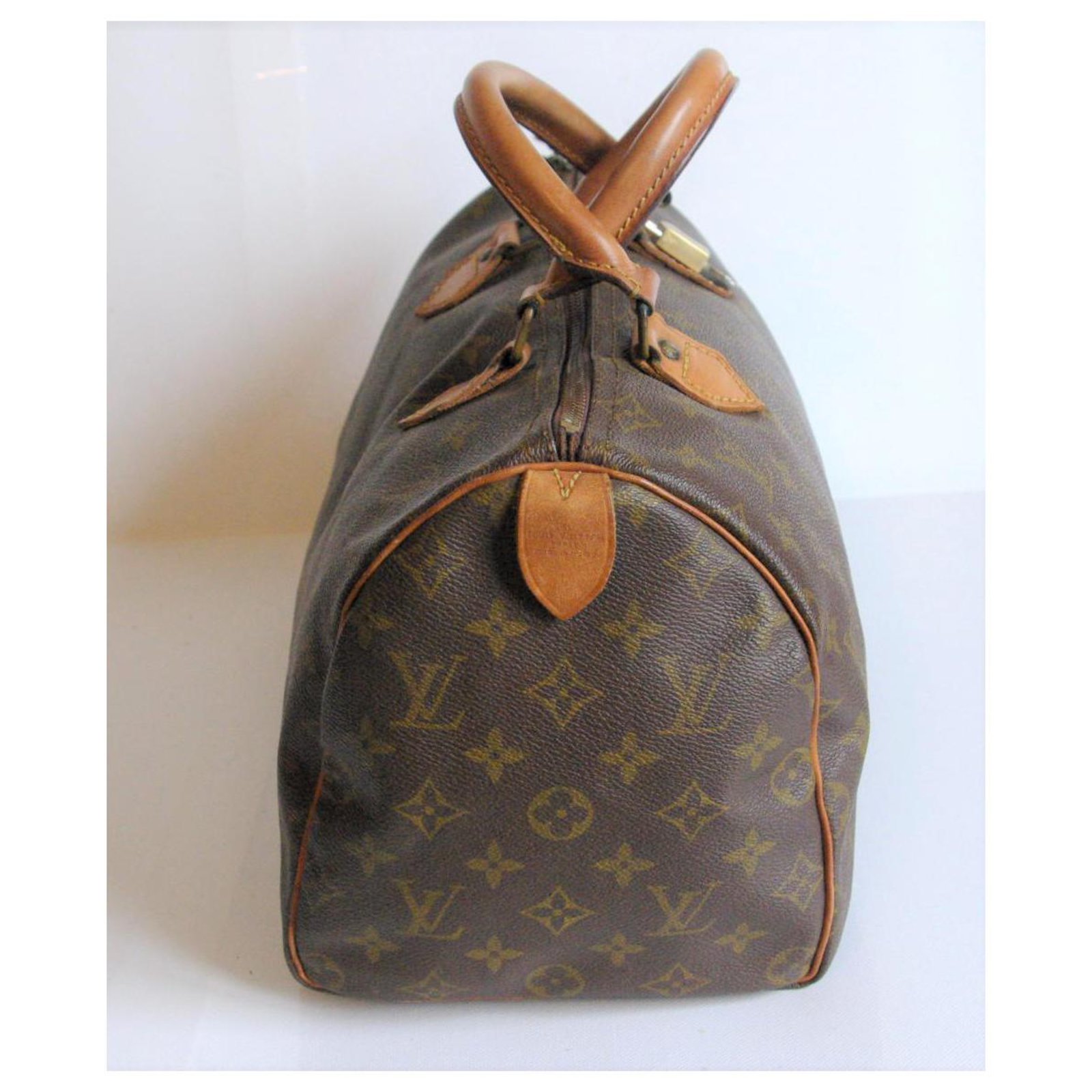 Louis Vuitton Speedy 30 Brown Leather Cloth ref.270159 - Joli Closet