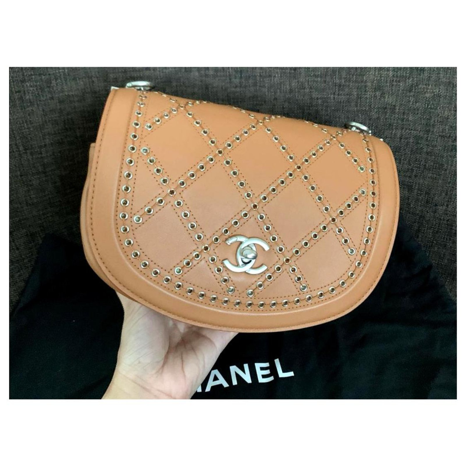 Chanel Coco eyelet flap bag Caramel Leather ref.270371 - Joli Closet
