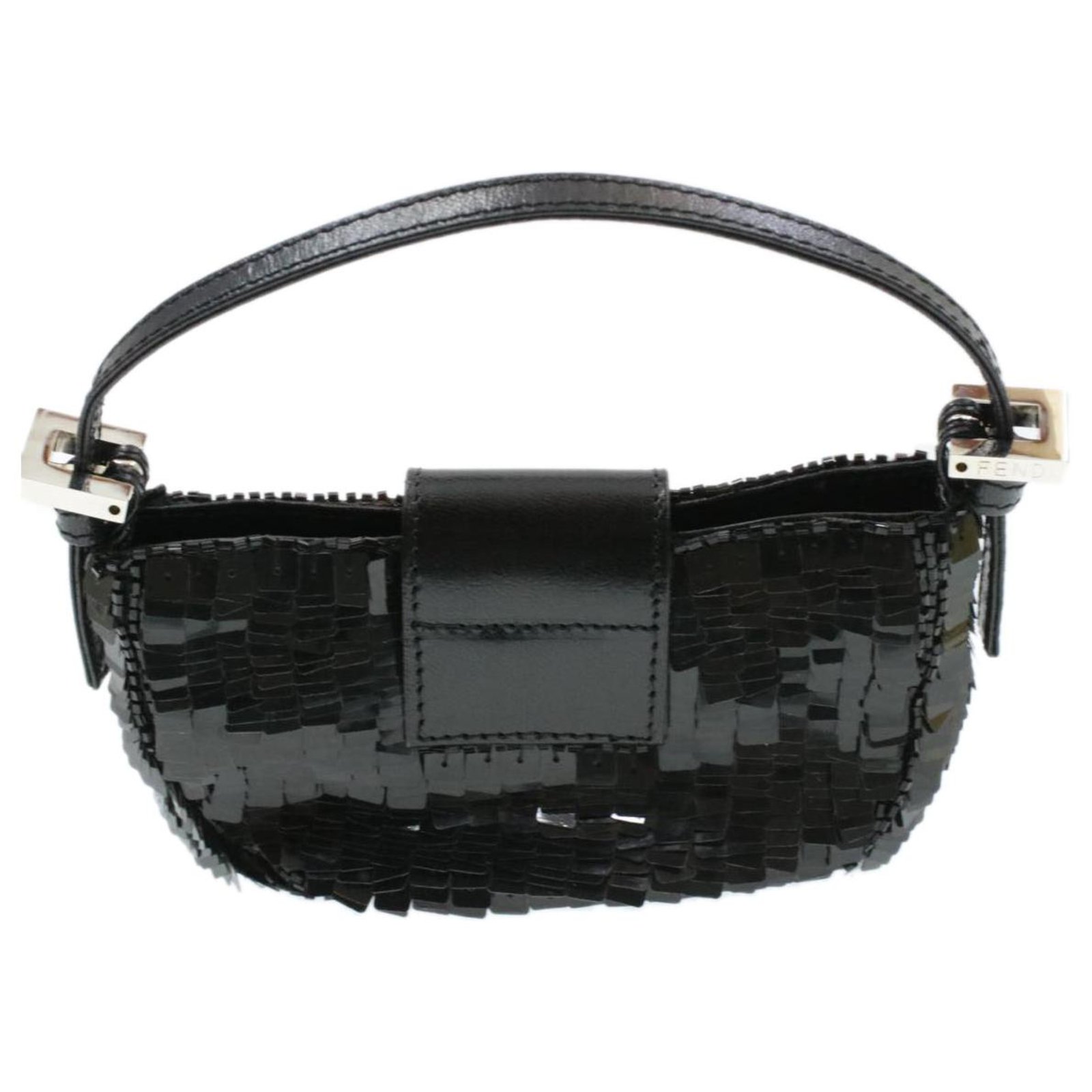 FENDI Mamma Baguette Hand Pouch Beads Black Leather Auth rd781 Beige  Plastic ref.271234 - Joli Closet